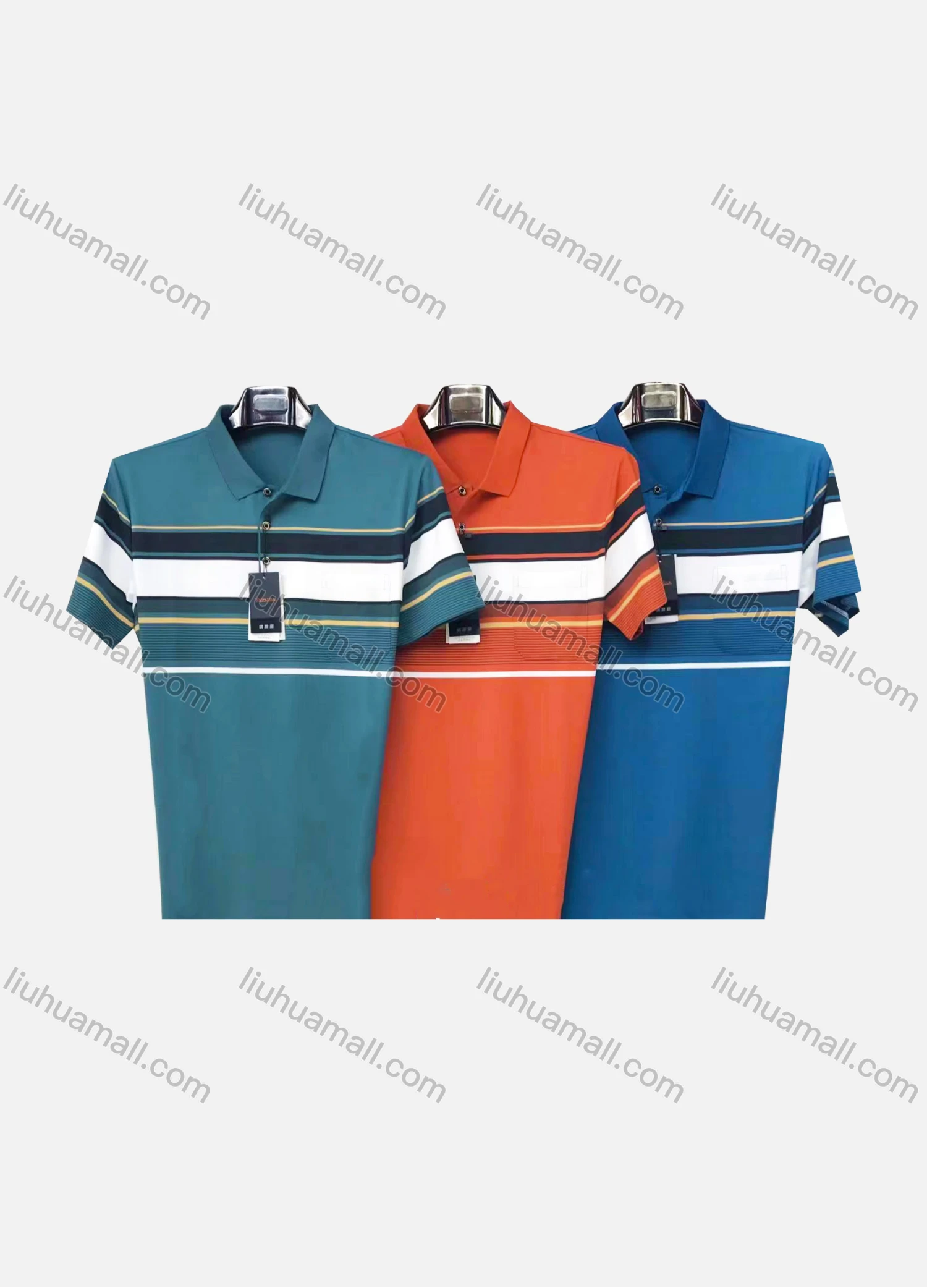 Wholesale Men's Casual Colorblock Striped Patch Pocket Short Sleeve Polo Shirt 886# - Liuhuamall