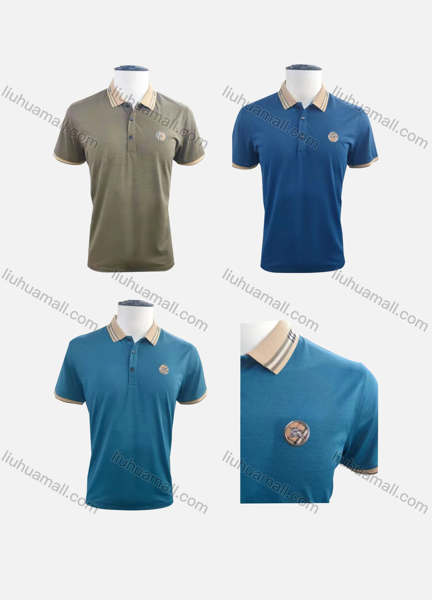 Wholesale Men's Casual Plain Logo Striped Contrast Short Sleeve Polo Shirt 101# - Liuhuamall