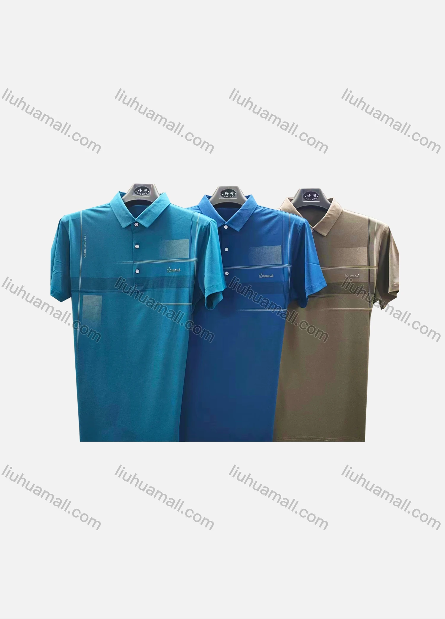 Wholesale Men's Casual Plain Rhinestone Logo Striped Short Sleeve Polo Shirt P16# - Liuhuamall