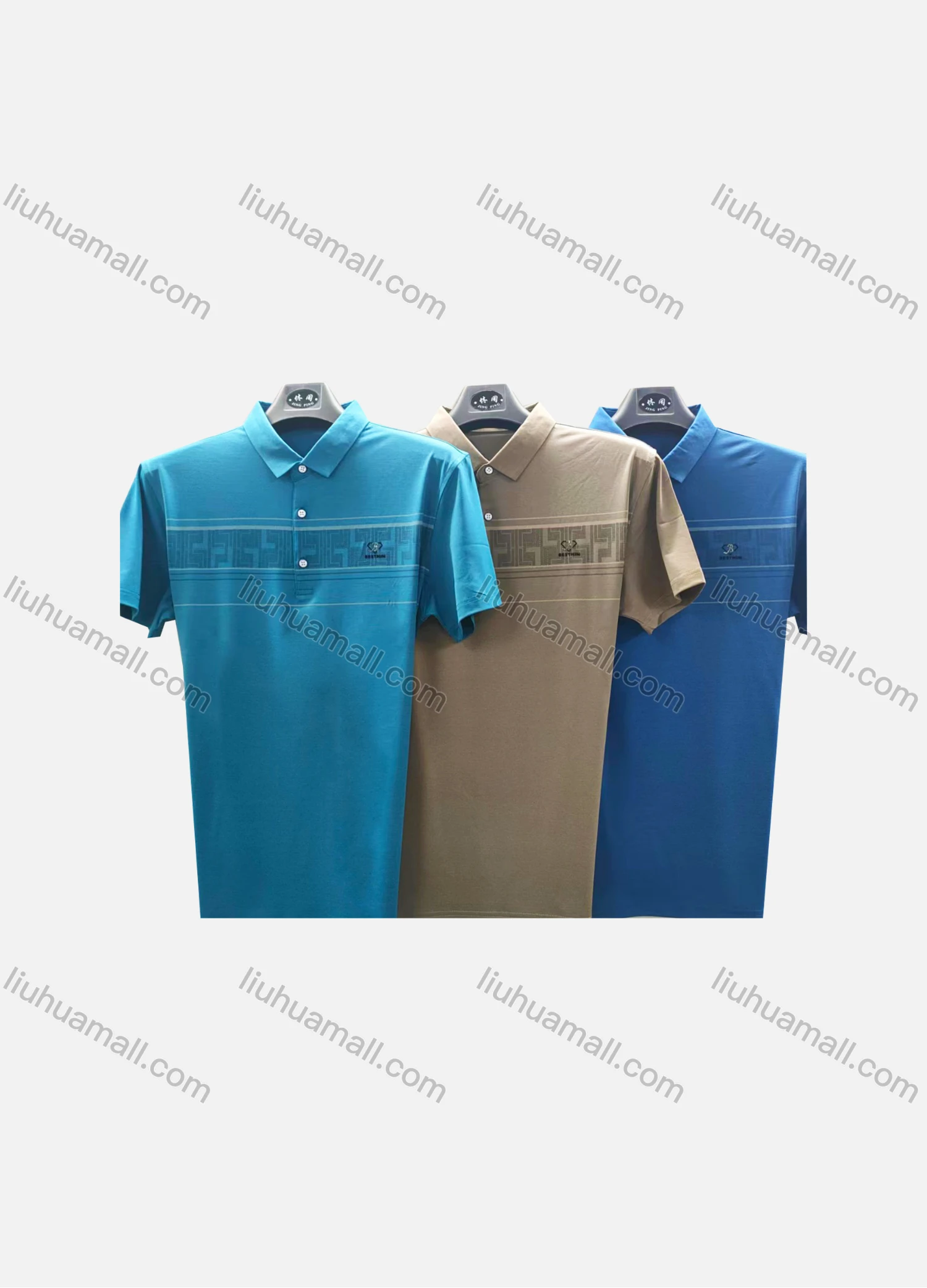 Wholesale Men's Casual Plain Greek Key Logo Striped Short Sleeve Polo Shirt P17# - Liuhuamall