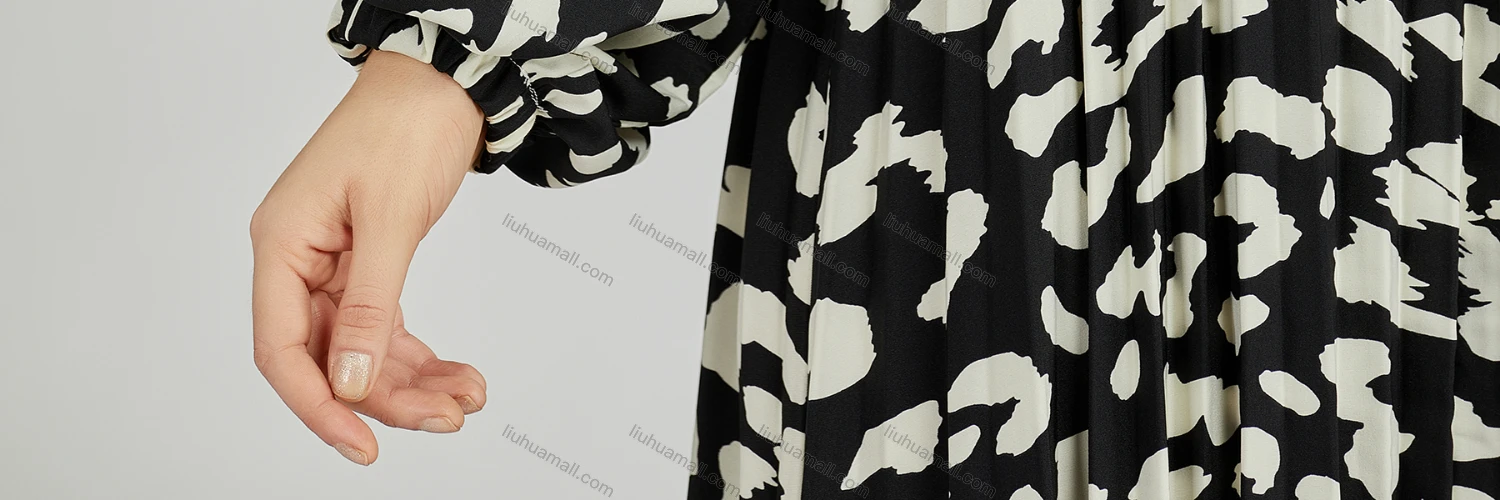 Wholesale Women's Casual Mock Neck Bishop Sleeve Allover Print Lace Up Shirt Dress 202# - Liuhuamall