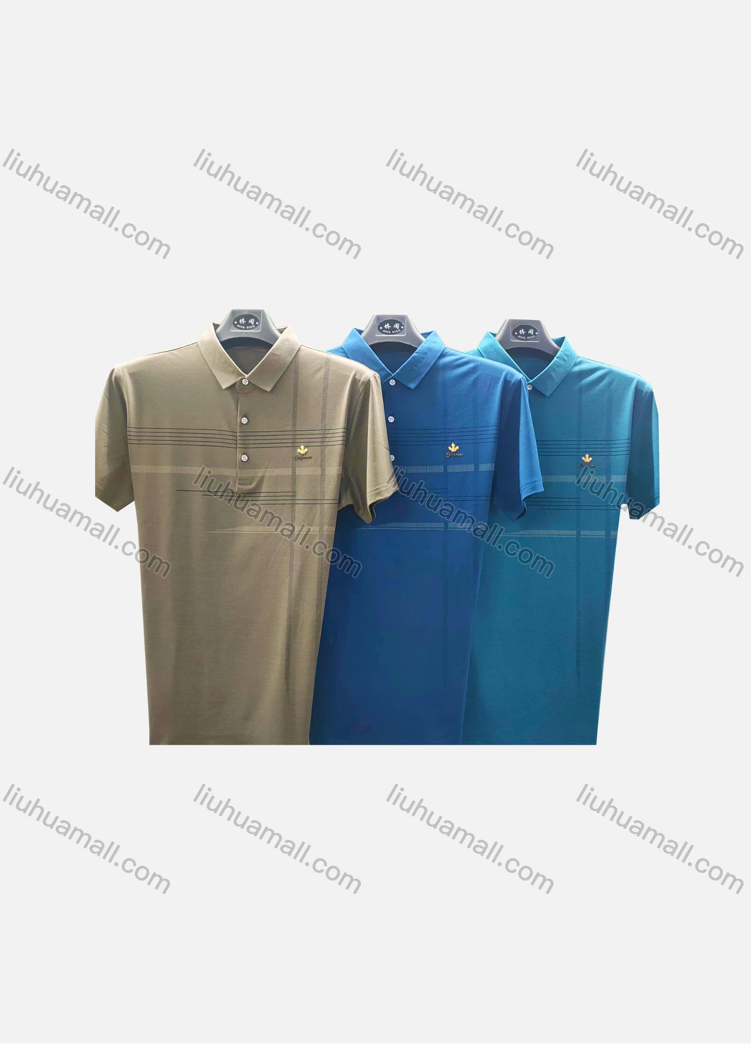 Wholesale Men's Casual Plain Logo Striped Short Sleeve Polo Shirt P13# - Liuhuamall