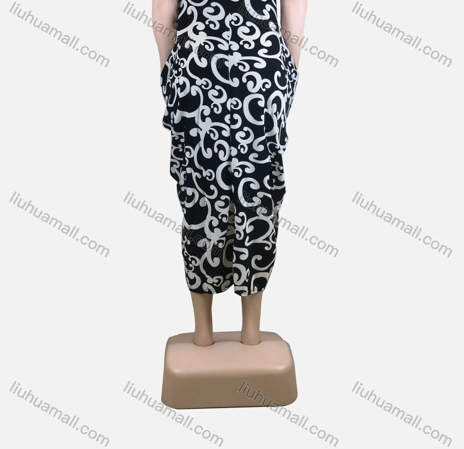 Wholesale Women's African Plus Size Crew Neck Short Sleeve Pockets Loose Fit Dress 8816# - Liuhuamall