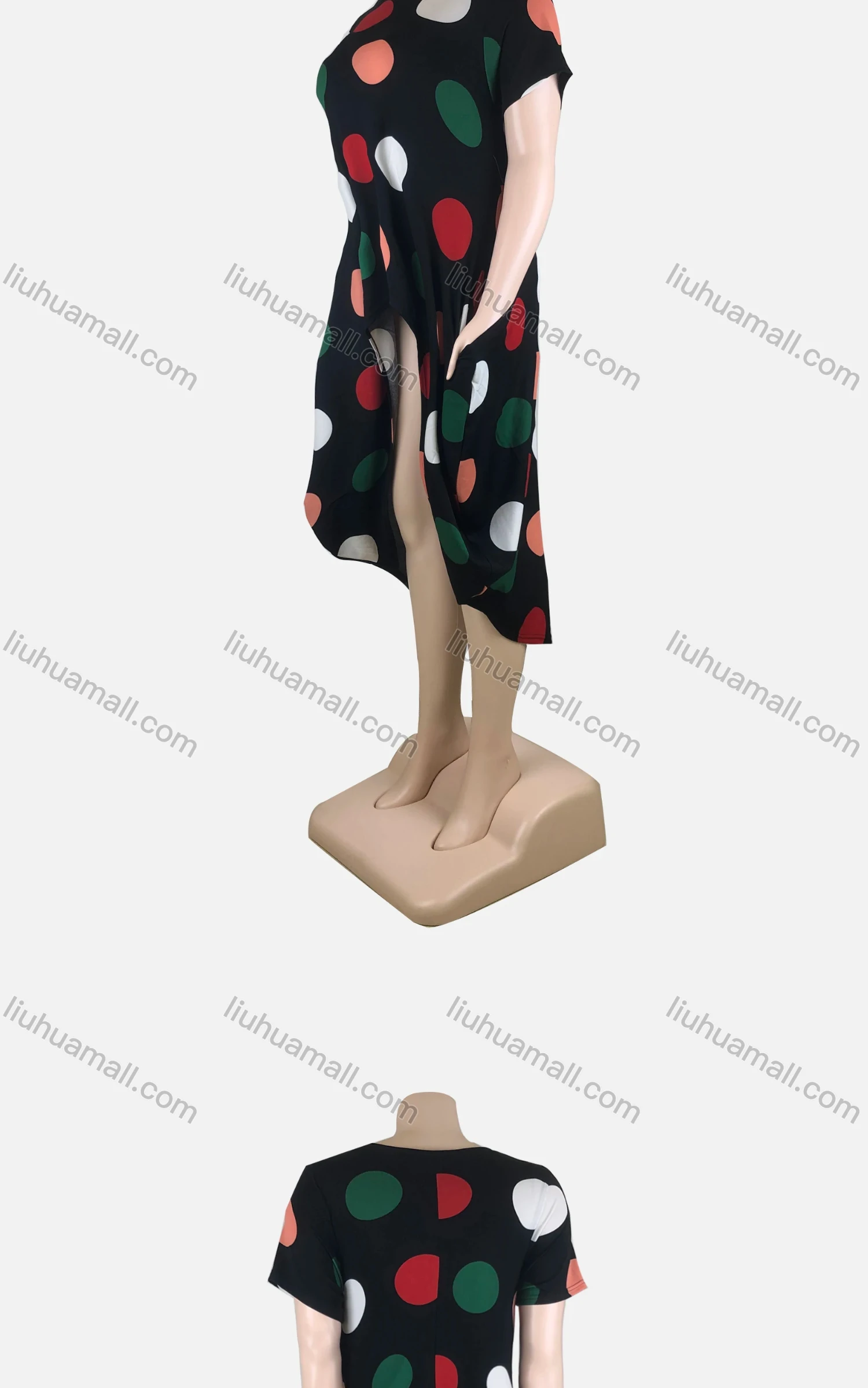 Wholesale Women's African Plus Size Crew Neck Short Sleeve Asymmetrical Hem Pockets Loose Fit Dress 8819# - Liuhuamall