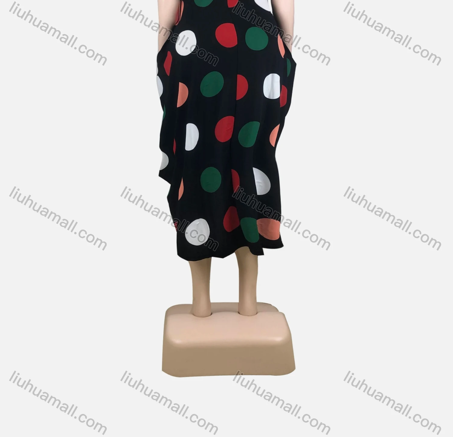 Wholesale Women's African Plus Size Crew Neck Short Sleeve Asymmetrical Hem Pockets Loose Fit Dress 8819# - Liuhuamall