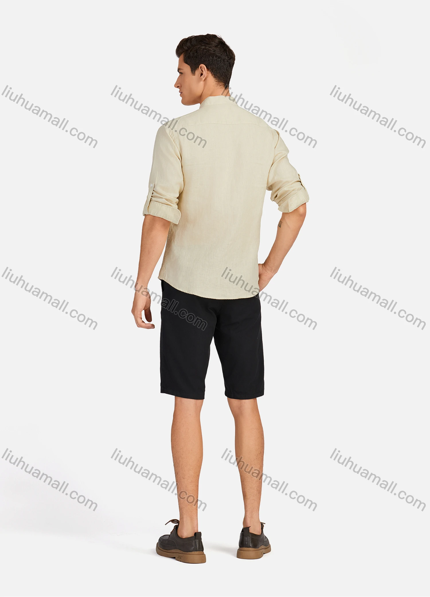 Wholesale Men's Casual Plain Button Down Buckle Strap Cuff Mock Neck Long Sleeve Shirts 874# - Liuhuamall