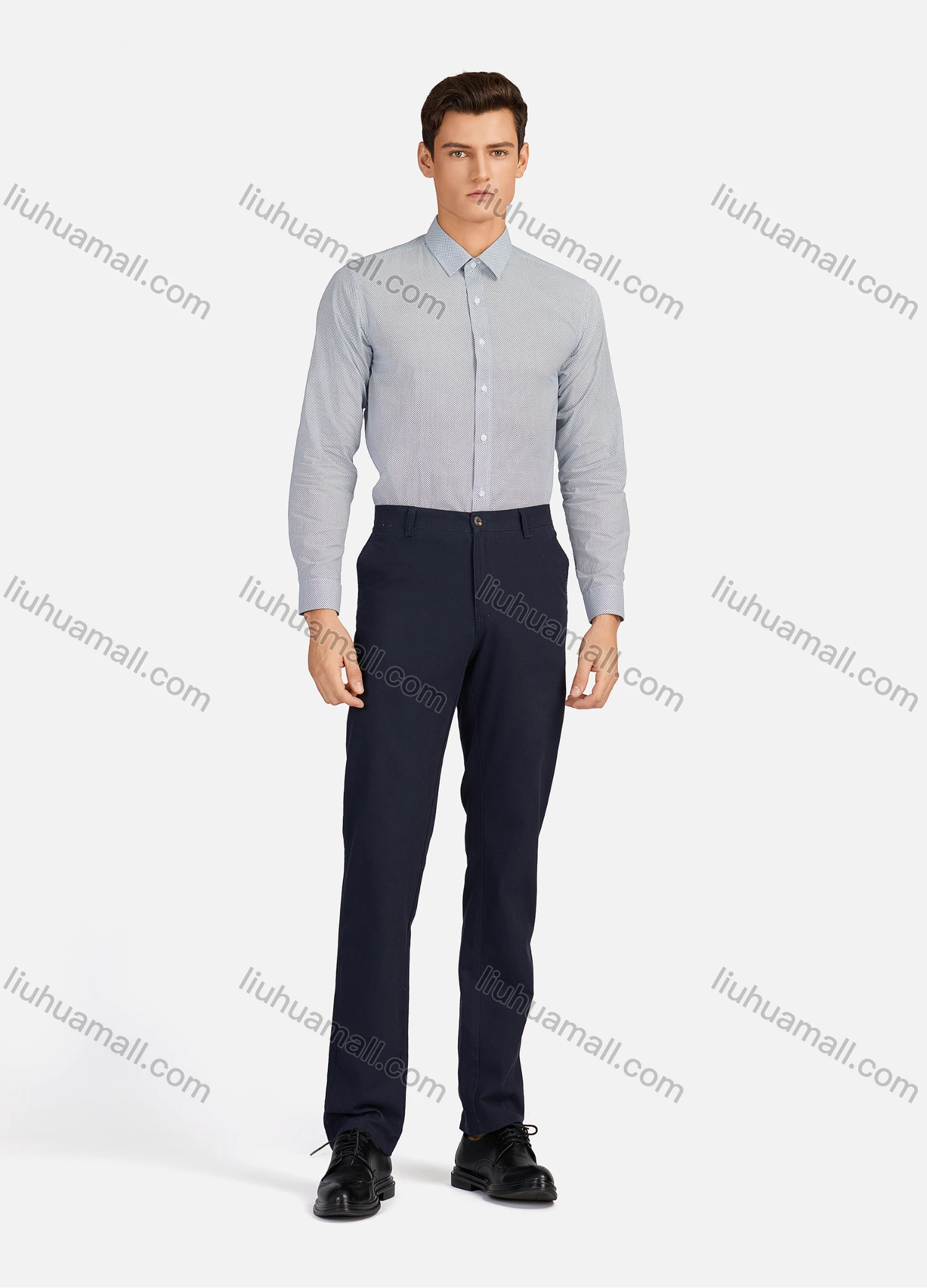 Wholesale Men's Business Plain Collared Button Down Long Sleeve Formal Shirts 5446# - Liuhuamall