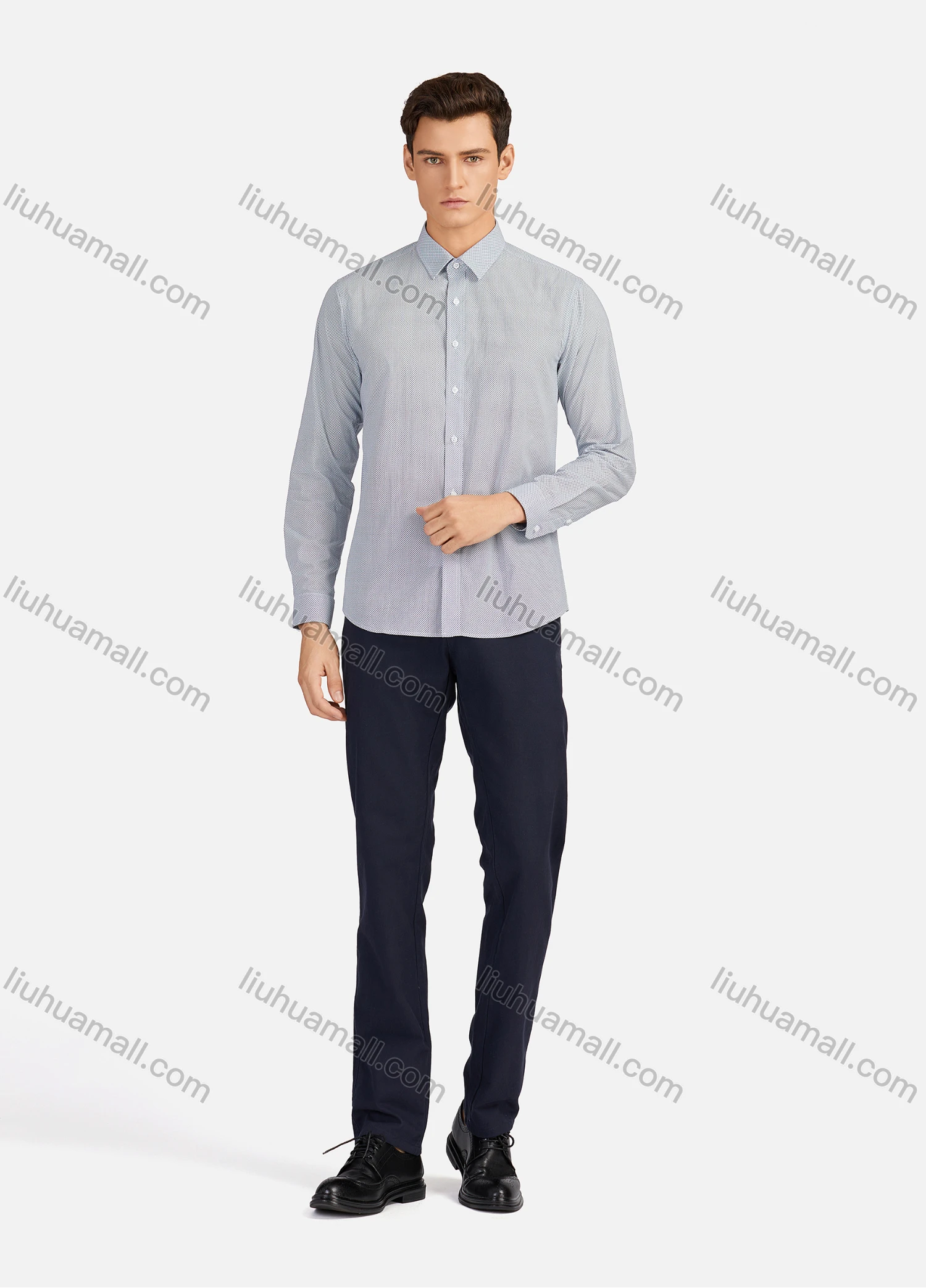Wholesale Men's Business Plain Collared Button Down Long Sleeve Formal Shirts 5446# - Liuhuamall