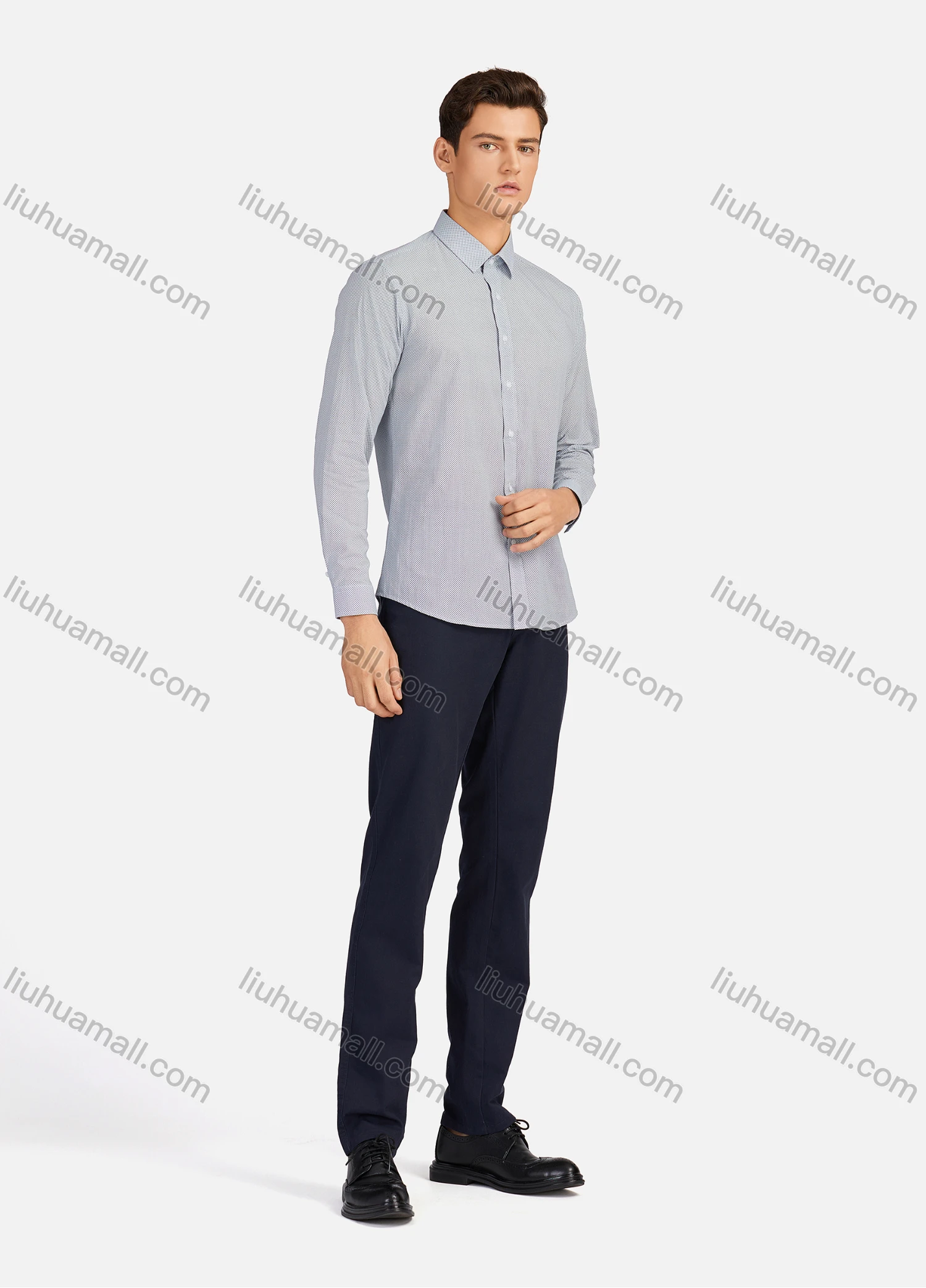 Wholesale Men's Business Plain Collared Button Down Long Sleeve Formal Shirts 5446# - Liuhuamall