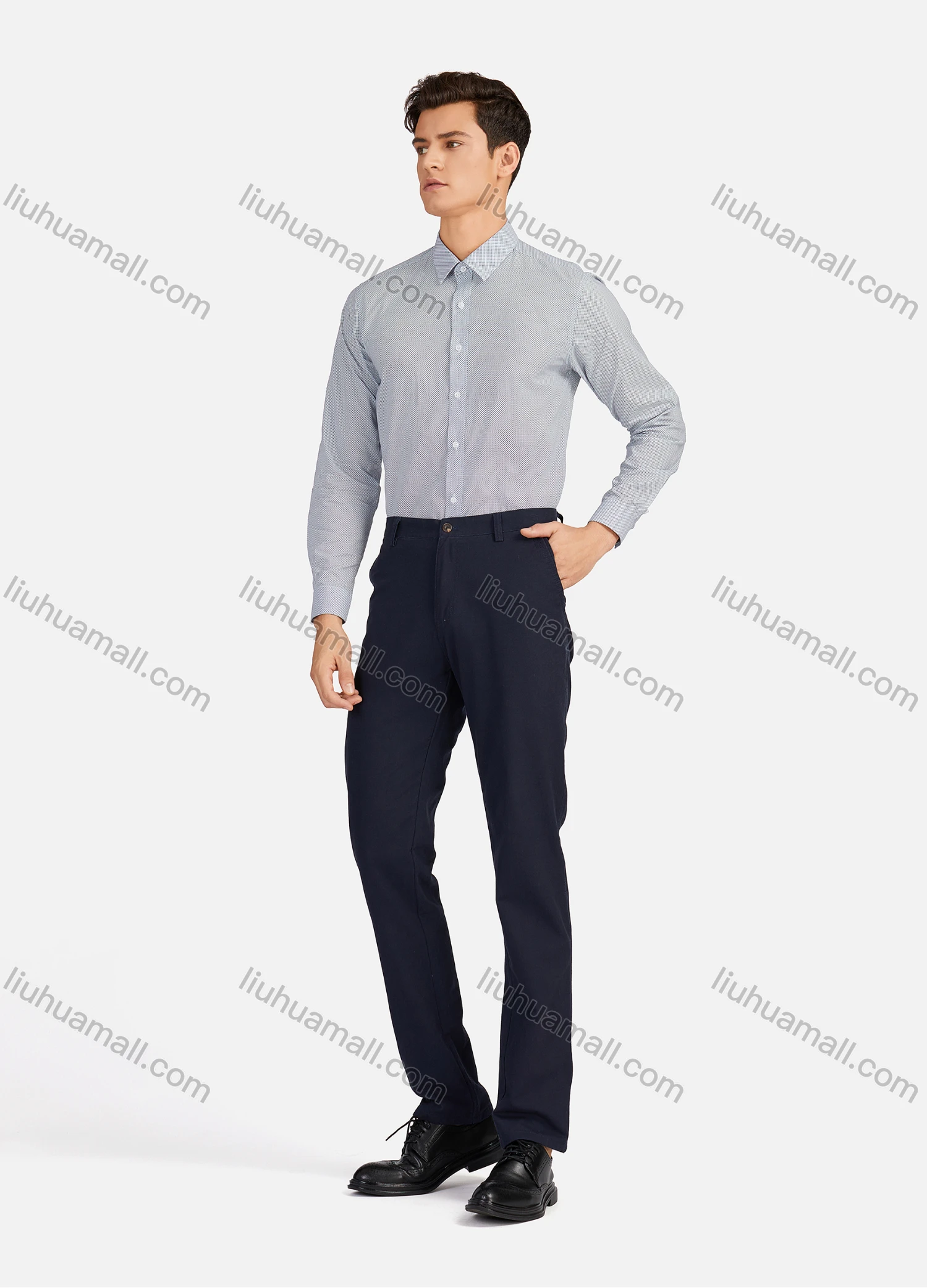 Wholesale Men's Business Plain Collared Button Down Long Sleeve Formal Shirts 5446# - Liuhuamall