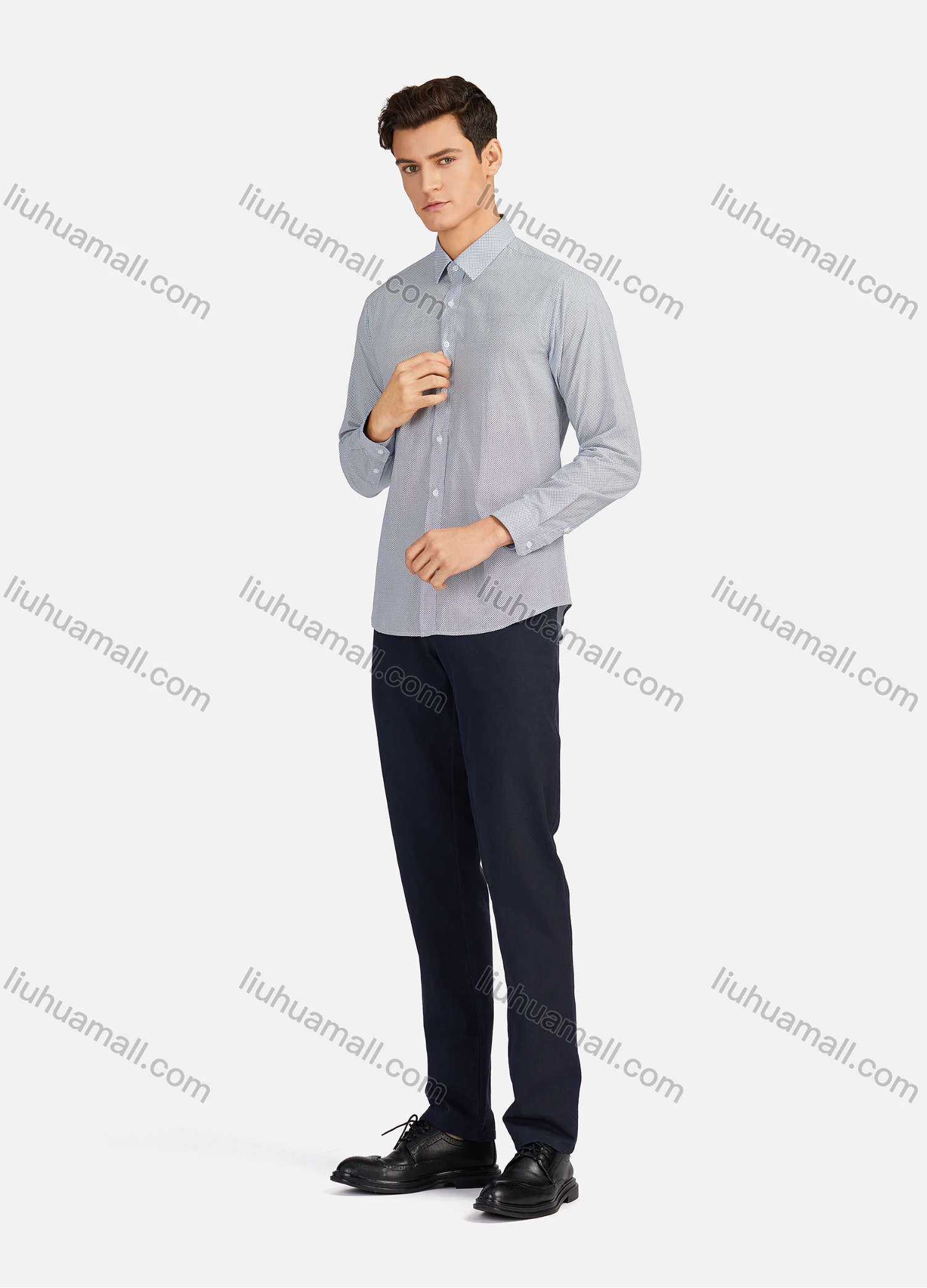 Wholesale Men's Business Plain Collared Button Down Long Sleeve Formal Shirts 5446# - Liuhuamall