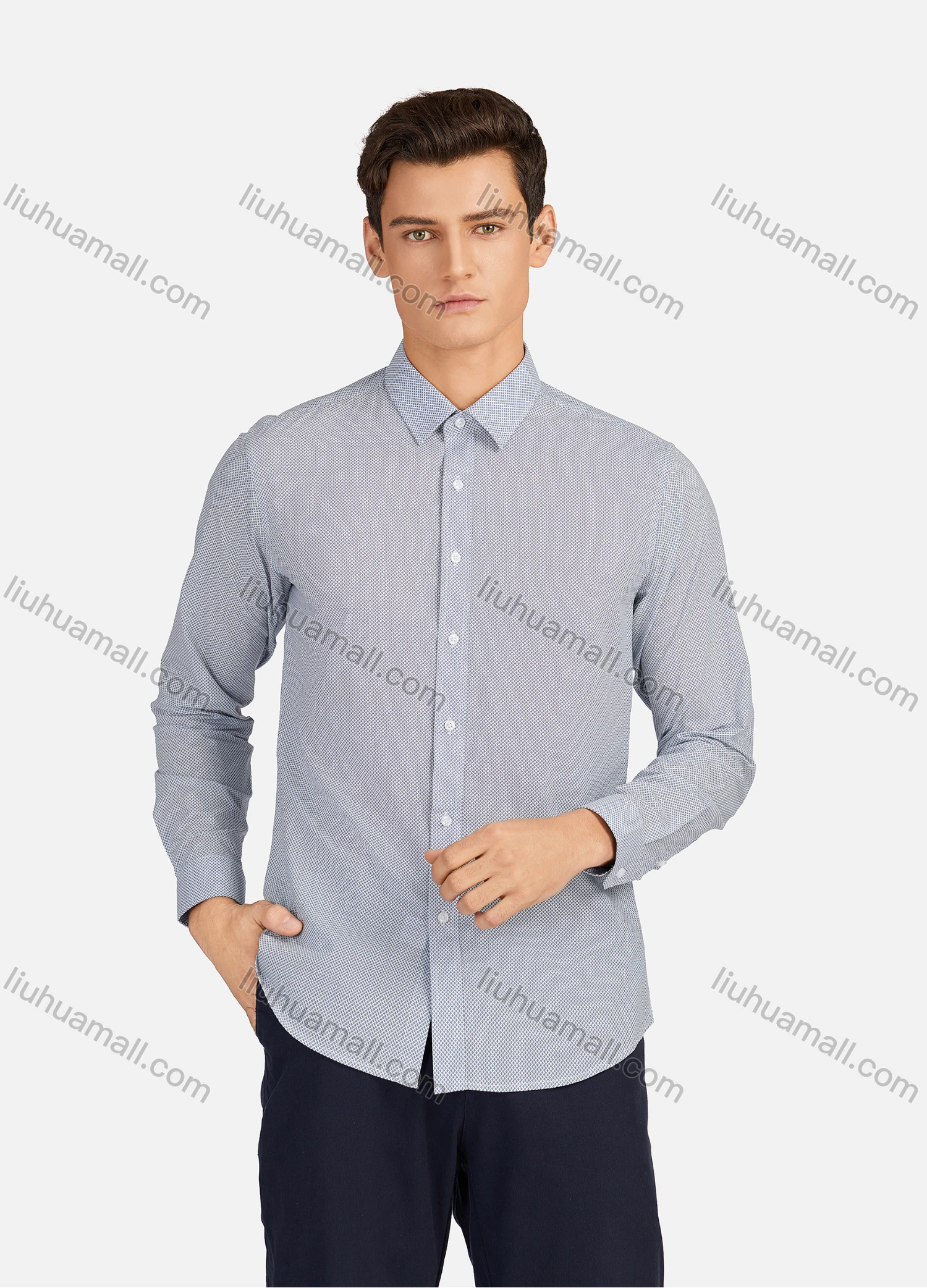Wholesale Men's Business Plain Collared Button Down Long Sleeve Formal Shirts 5446# - Liuhuamall