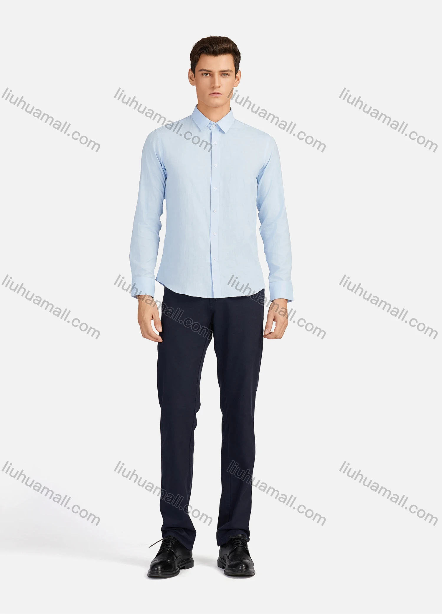 Wholesale Men's Business Plain Collared Button Down Long Sleeve Formal Shirts 726# - Liuhuamall