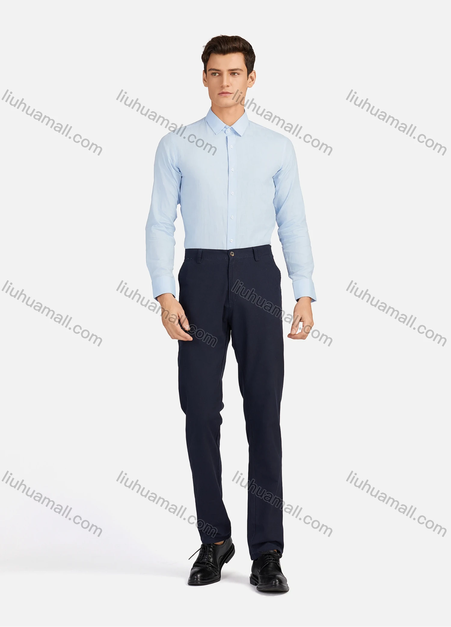 Wholesale Men's Business Plain Collared Button Down Long Sleeve Formal Shirts 726# - Liuhuamall