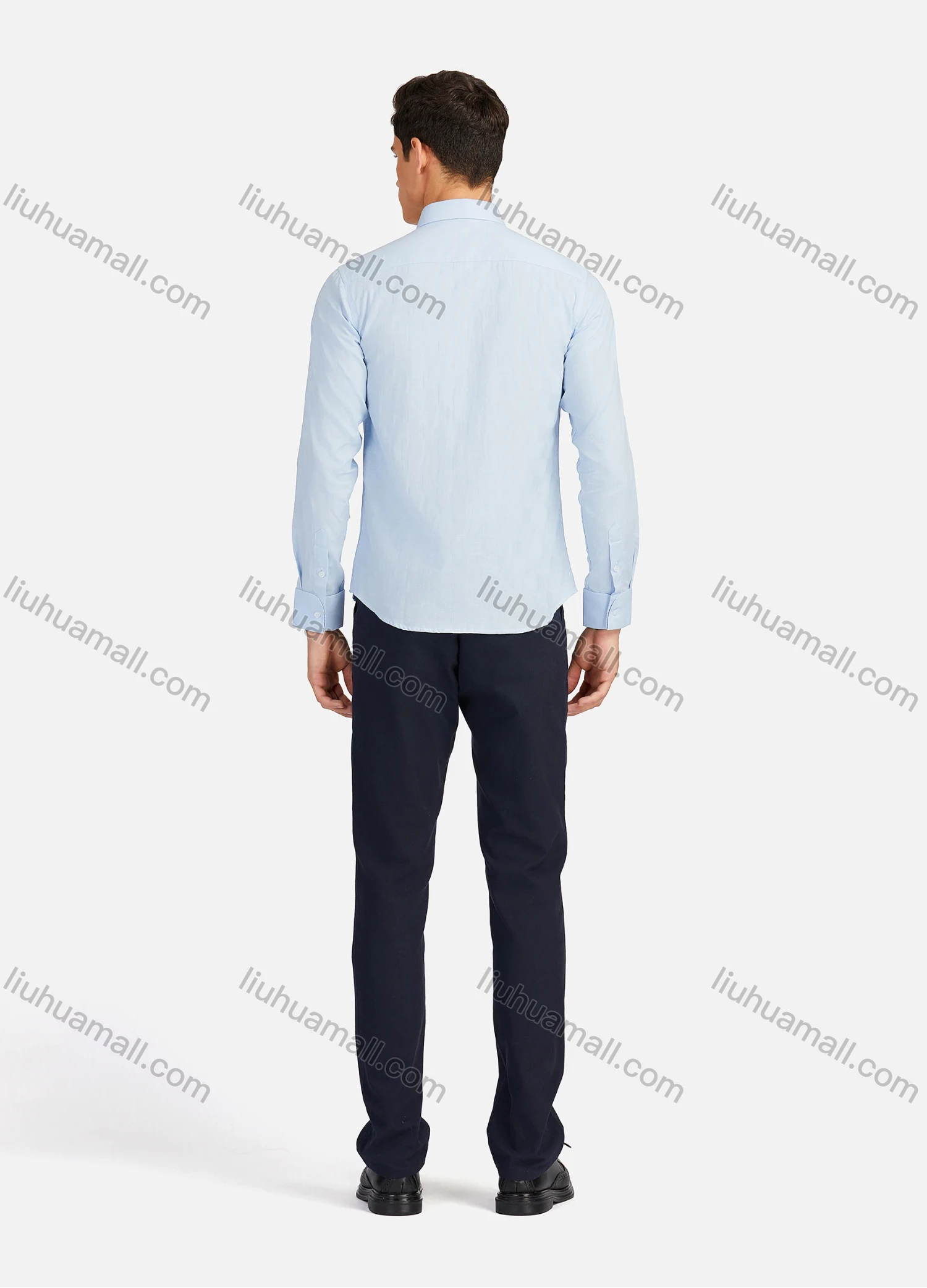 Wholesale Men's Business Plain Collared Button Down Long Sleeve Formal Shirts 726# - Liuhuamall