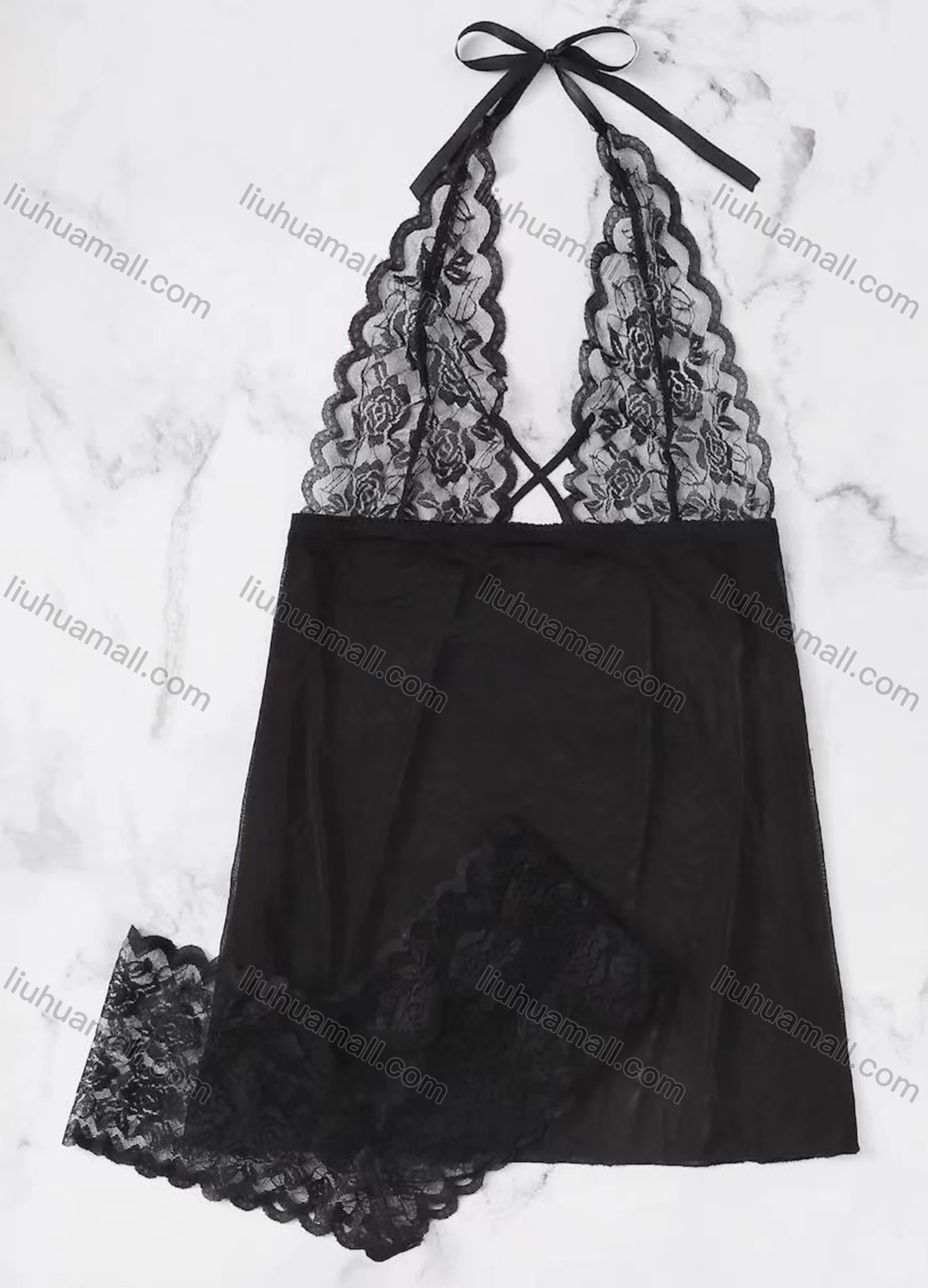 Wholesale Women's Sexy See Through Lace Applique Nightgown&Panty 2 Piece Lingerie Sets 1295# - Liuhuamall