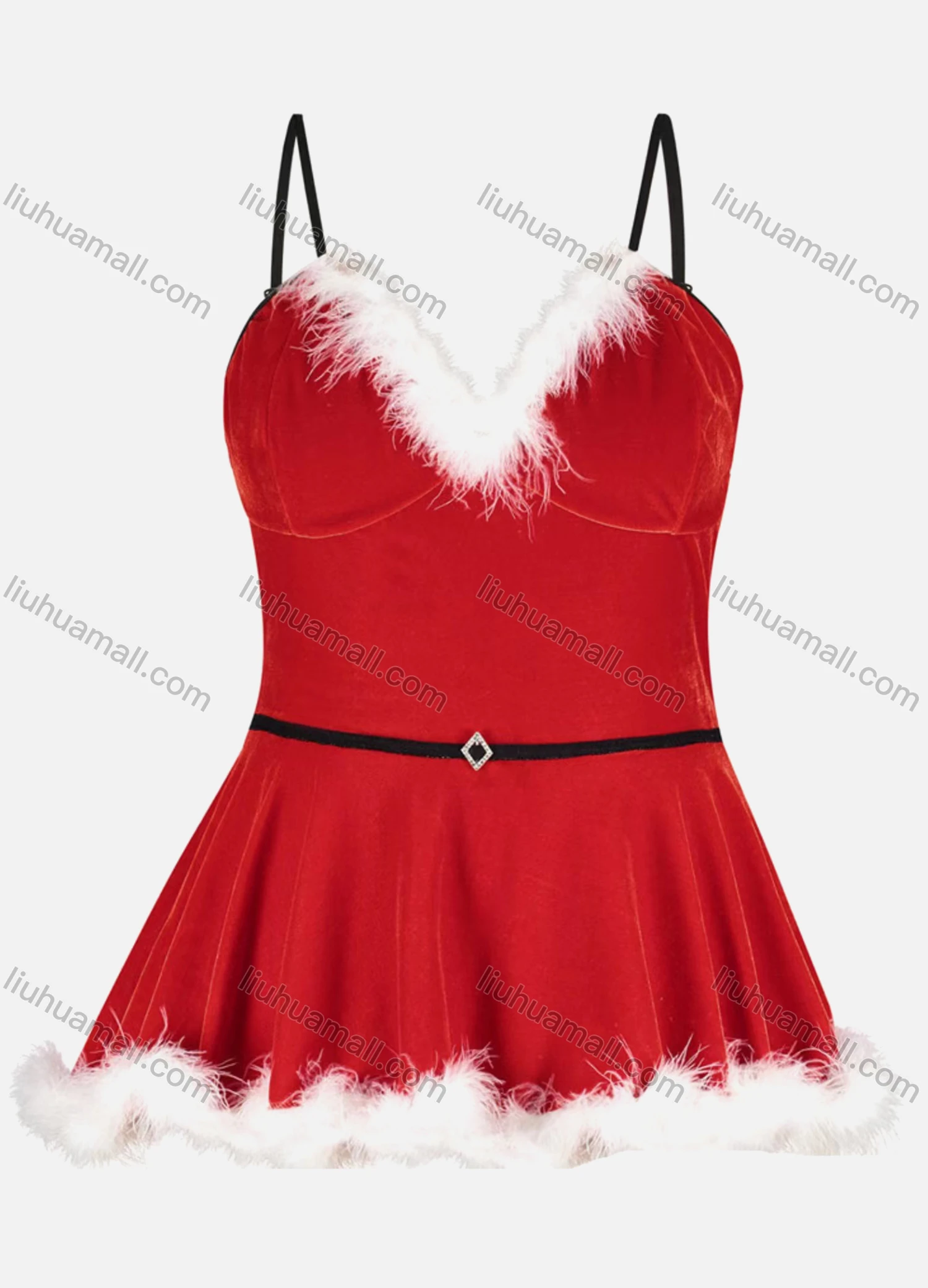 Wholesale Women's Sexy Fuzzy Sweetheart Neck Fuzzy Ruffle Hem Cami Dress 1219# - Liuhuamall