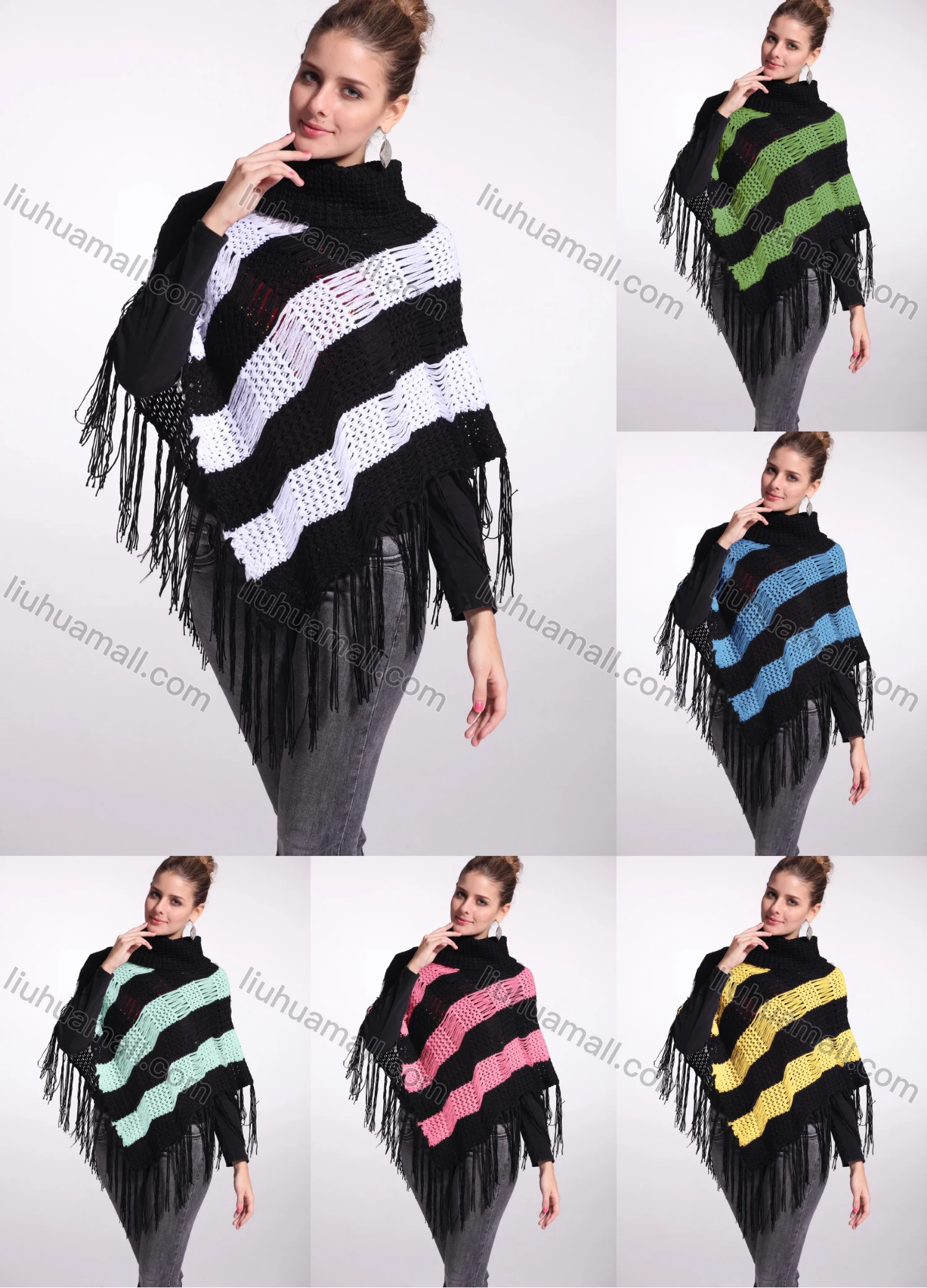 Wholesale Woman's Casual Striped Knitted Fabric Turtleneck Neck Shawl 8844# - Liuhuamall