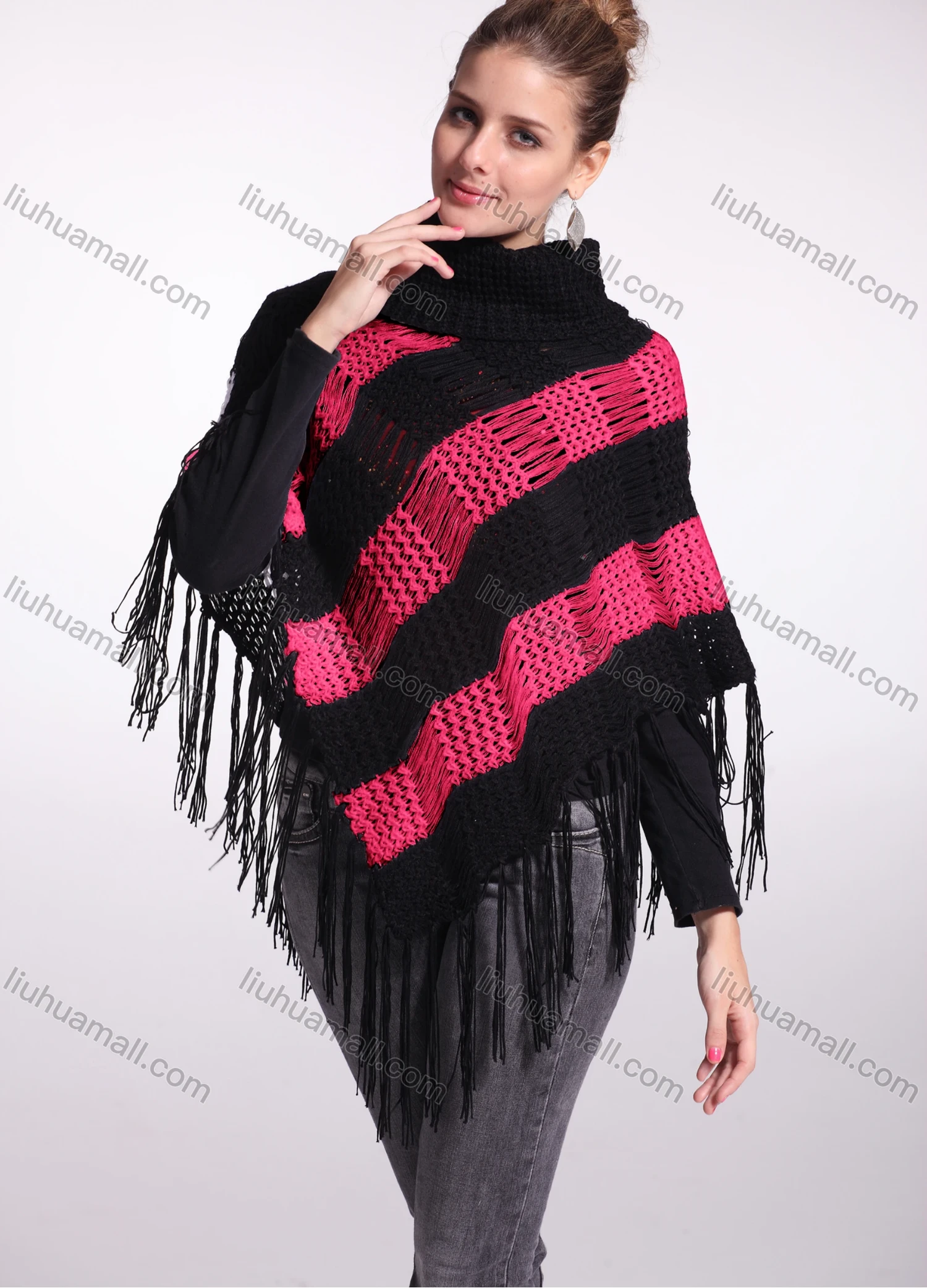 Wholesale Woman's Casual Striped Knitted Fabric Turtleneck Neck Shawl 8844# - Liuhuamall