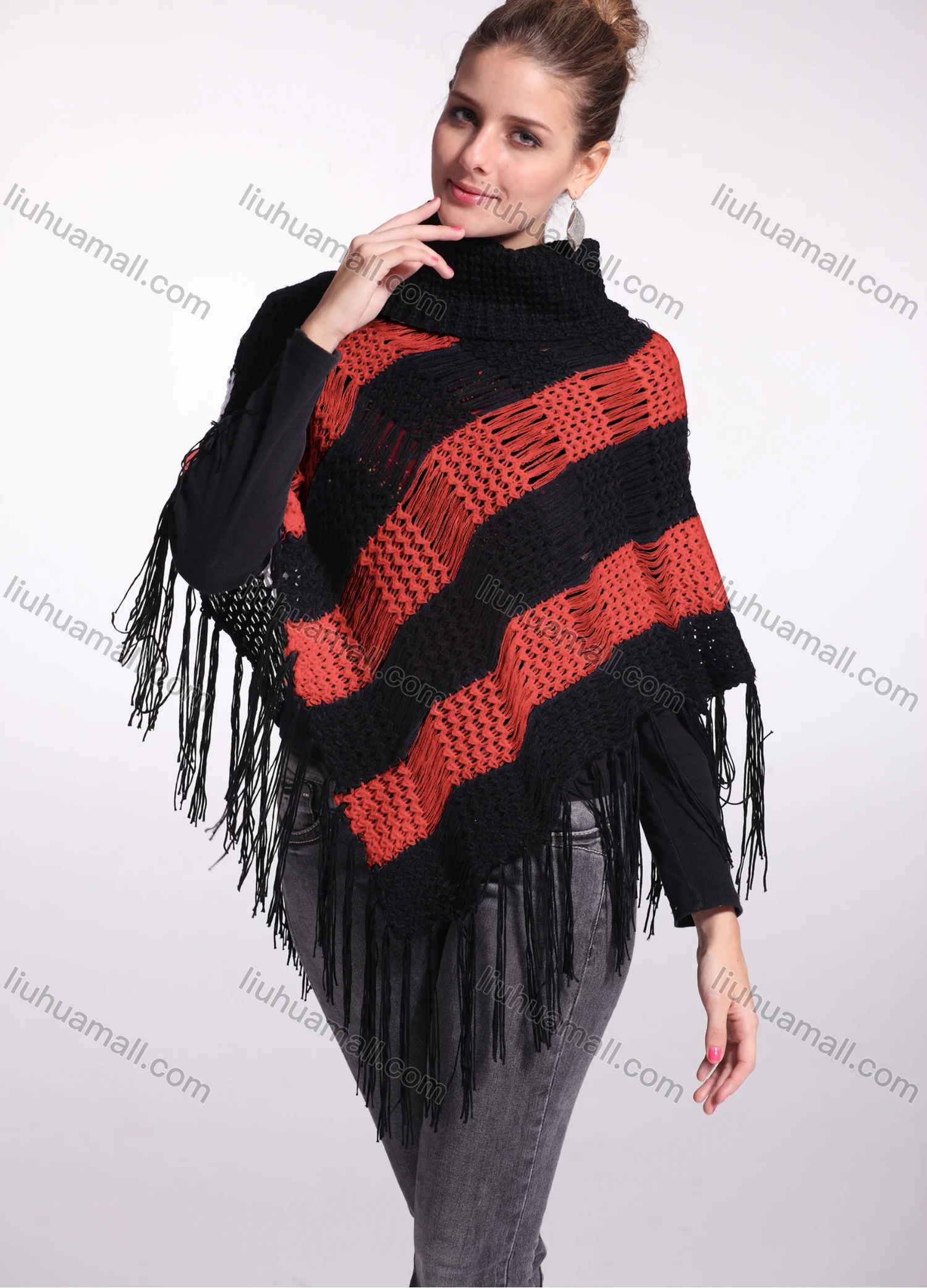 Wholesale Woman's Casual Striped Knitted Fabric Turtleneck Neck Shawl 8844# - Liuhuamall