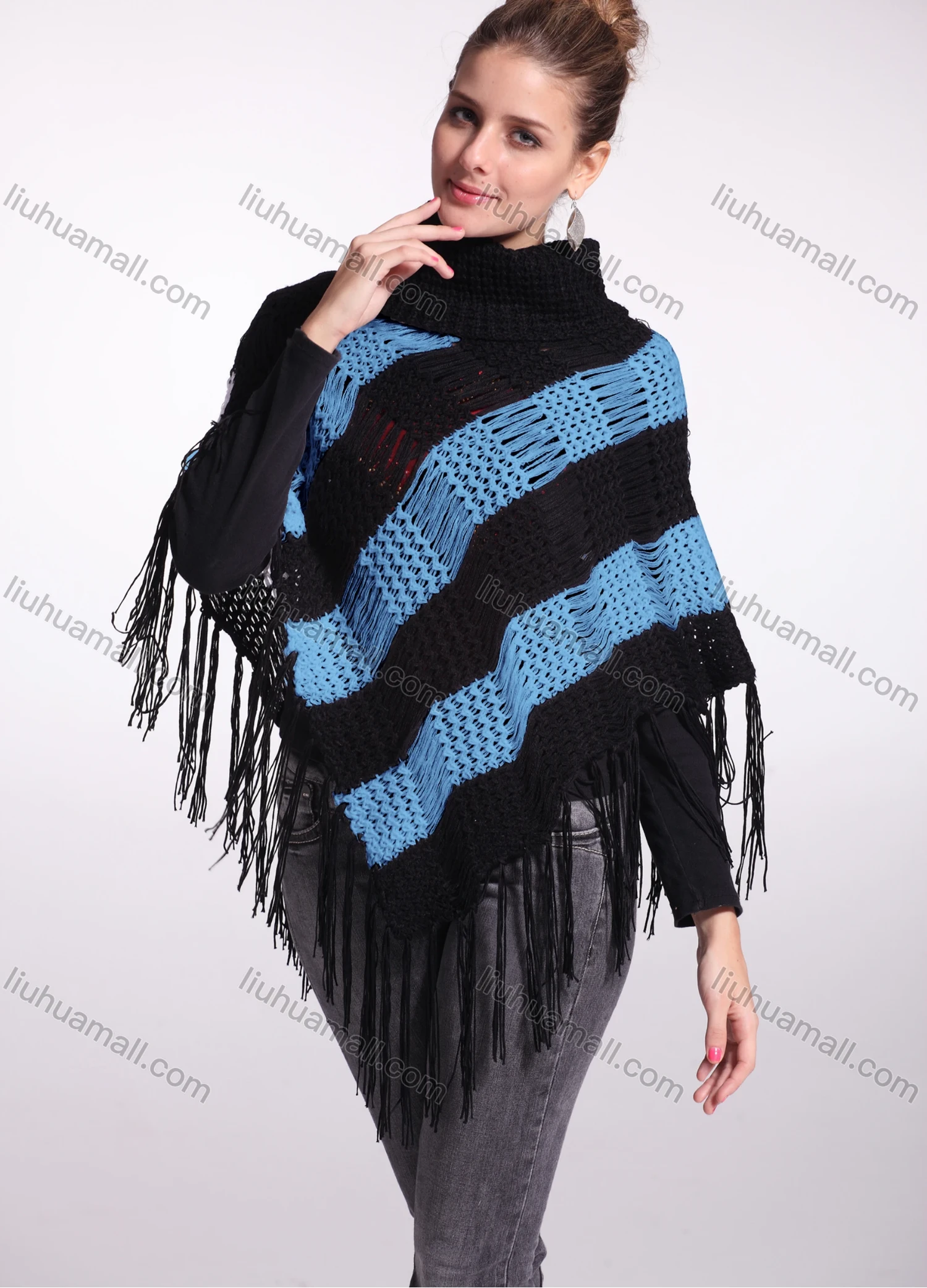 Wholesale Woman's Casual Striped Knitted Fabric Turtleneck Neck Shawl 8844# - Liuhuamall