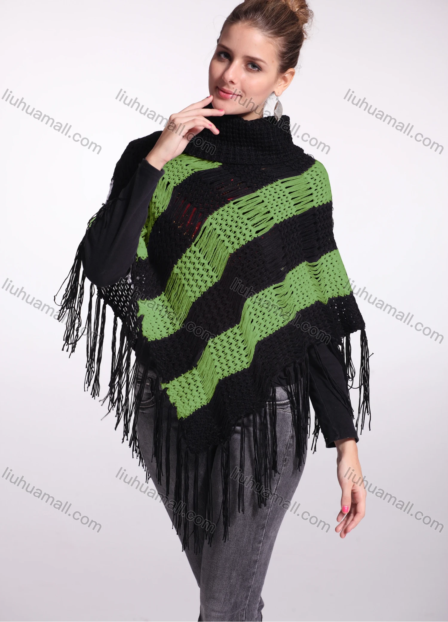 Wholesale Woman's Casual Striped Knitted Fabric Turtleneck Neck Shawl 8844# - Liuhuamall