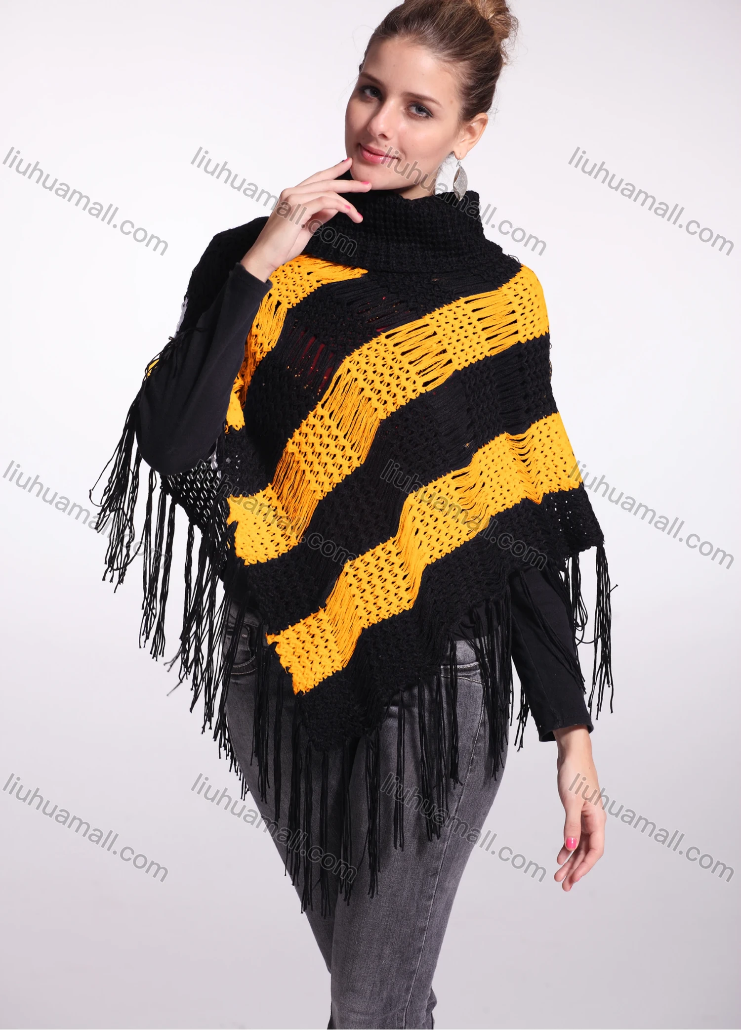 Wholesale Woman's Casual Striped Knitted Fabric Turtleneck Neck Shawl 8844# - Liuhuamall