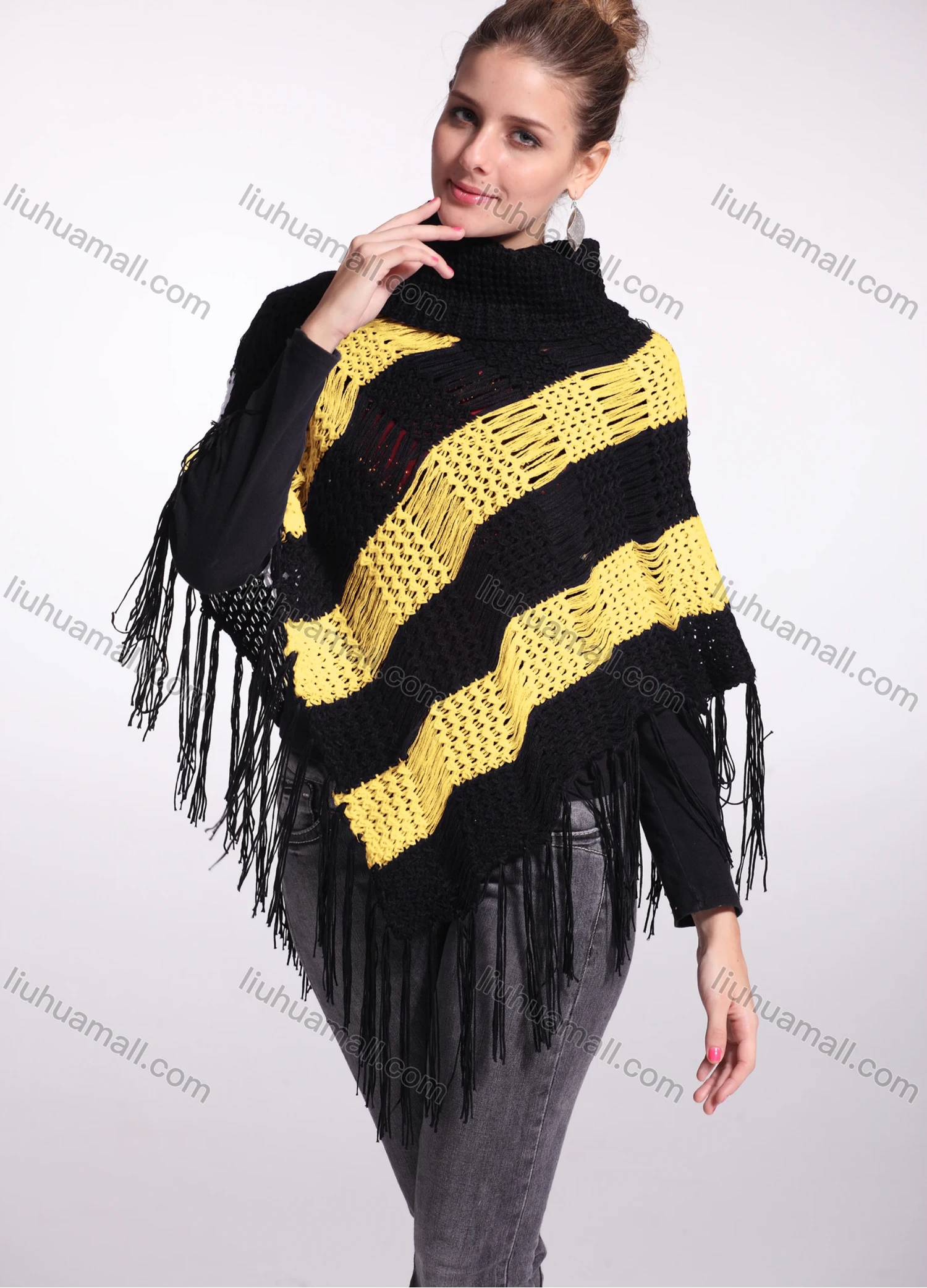 Wholesale Woman's Casual Striped Knitted Fabric Turtleneck Neck Shawl 8844# - Liuhuamall