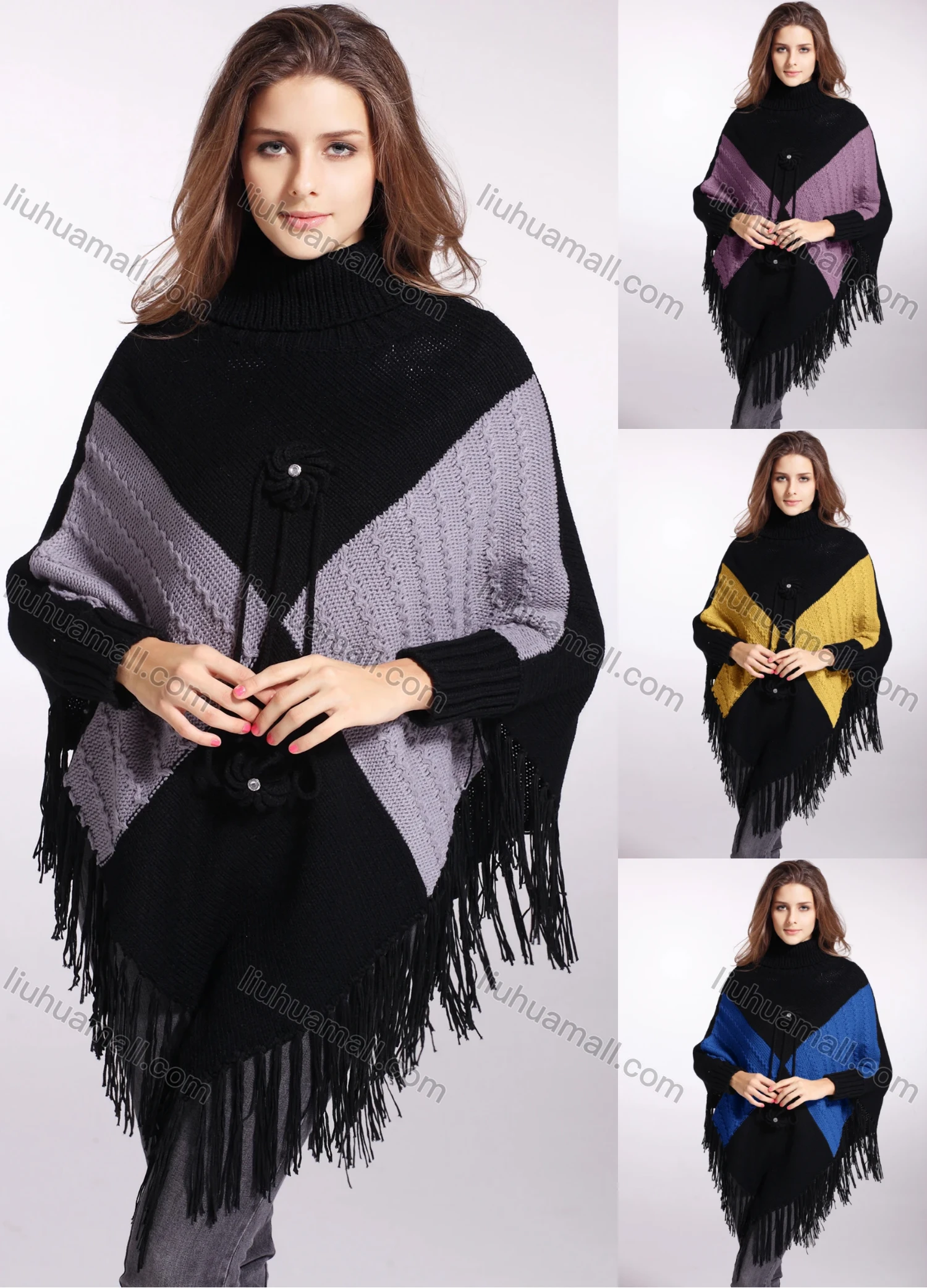 Wholesale Woman's Casual Scarf Hem Knitted Fabric Turtleneck Neck Sweater 3146# - Liuhuamall