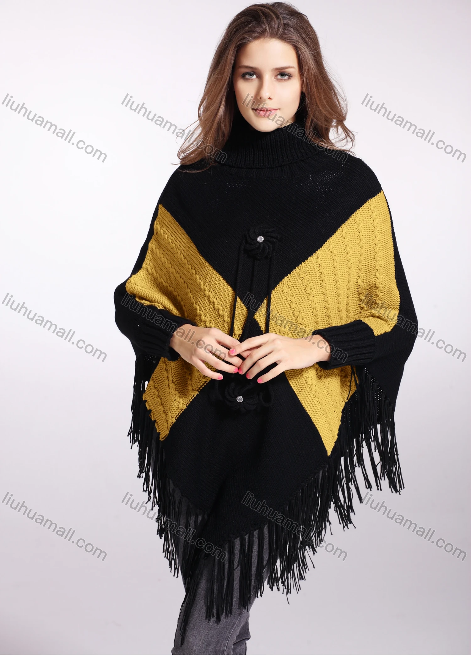 Wholesale Woman's Casual Scarf Hem Knitted Fabric Turtleneck Neck Sweater 3146# - Liuhuamall