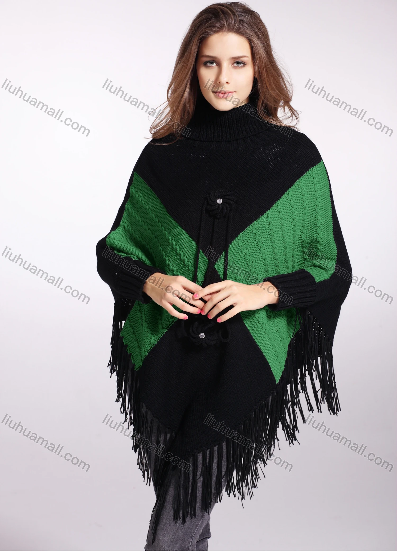 Wholesale Woman's Casual Scarf Hem Knitted Fabric Turtleneck Neck Sweater 3146# - Liuhuamall