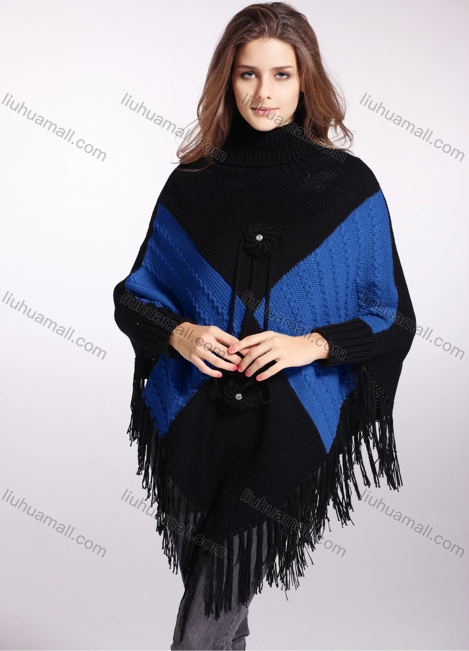Wholesale Woman's Casual Scarf Hem Knitted Fabric Turtleneck Neck Sweater 3146# - Liuhuamall