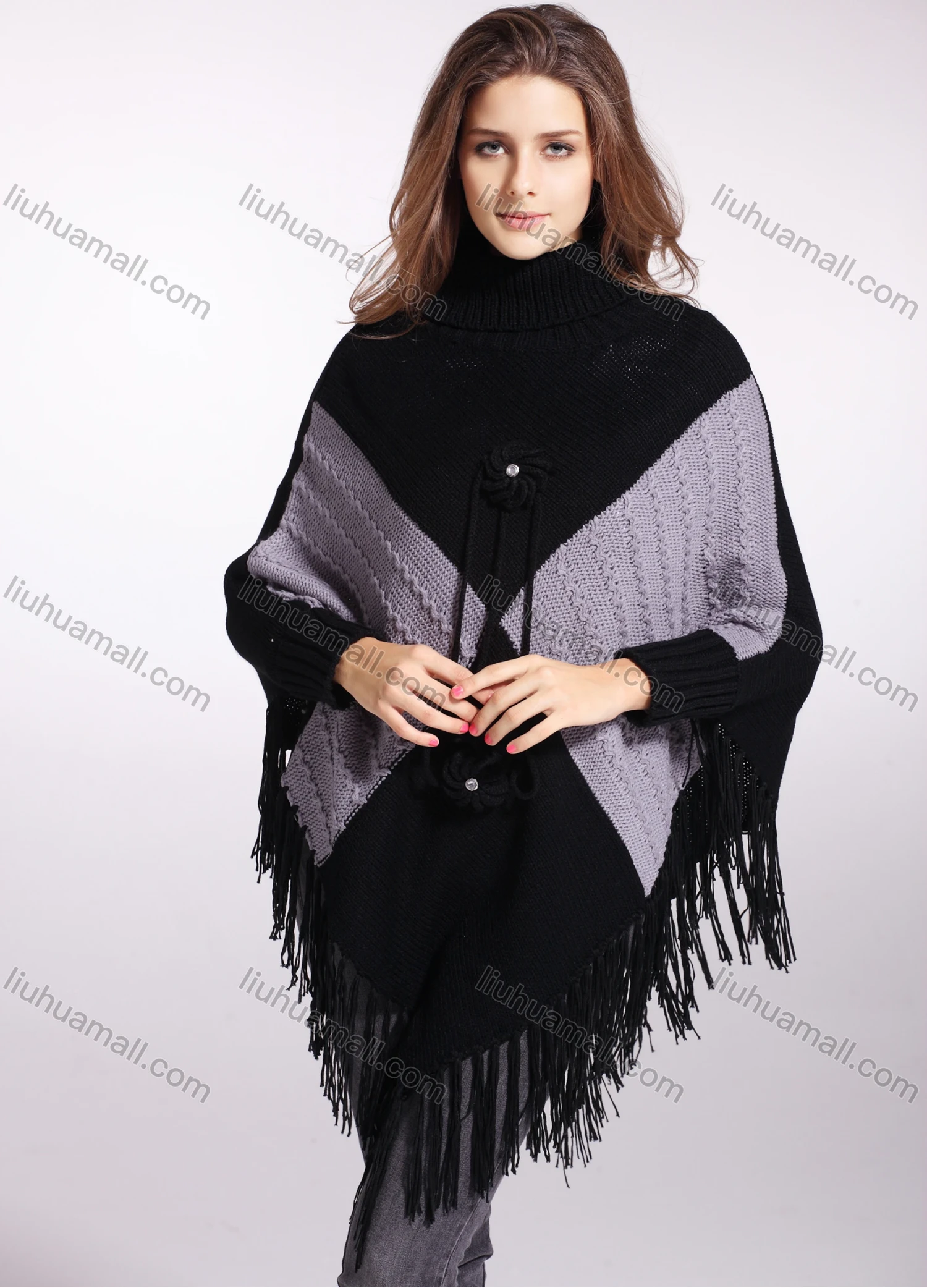Wholesale Woman's Casual Scarf Hem Knitted Fabric Turtleneck Neck Sweater 3146# - Liuhuamall