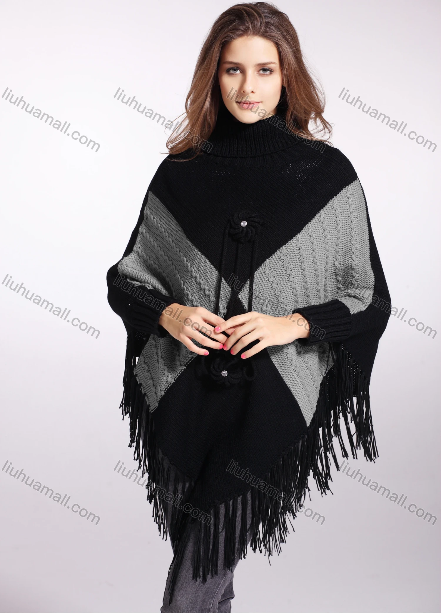 Wholesale Woman's Casual Scarf Hem Knitted Fabric Turtleneck Neck Sweater 3146# - Liuhuamall