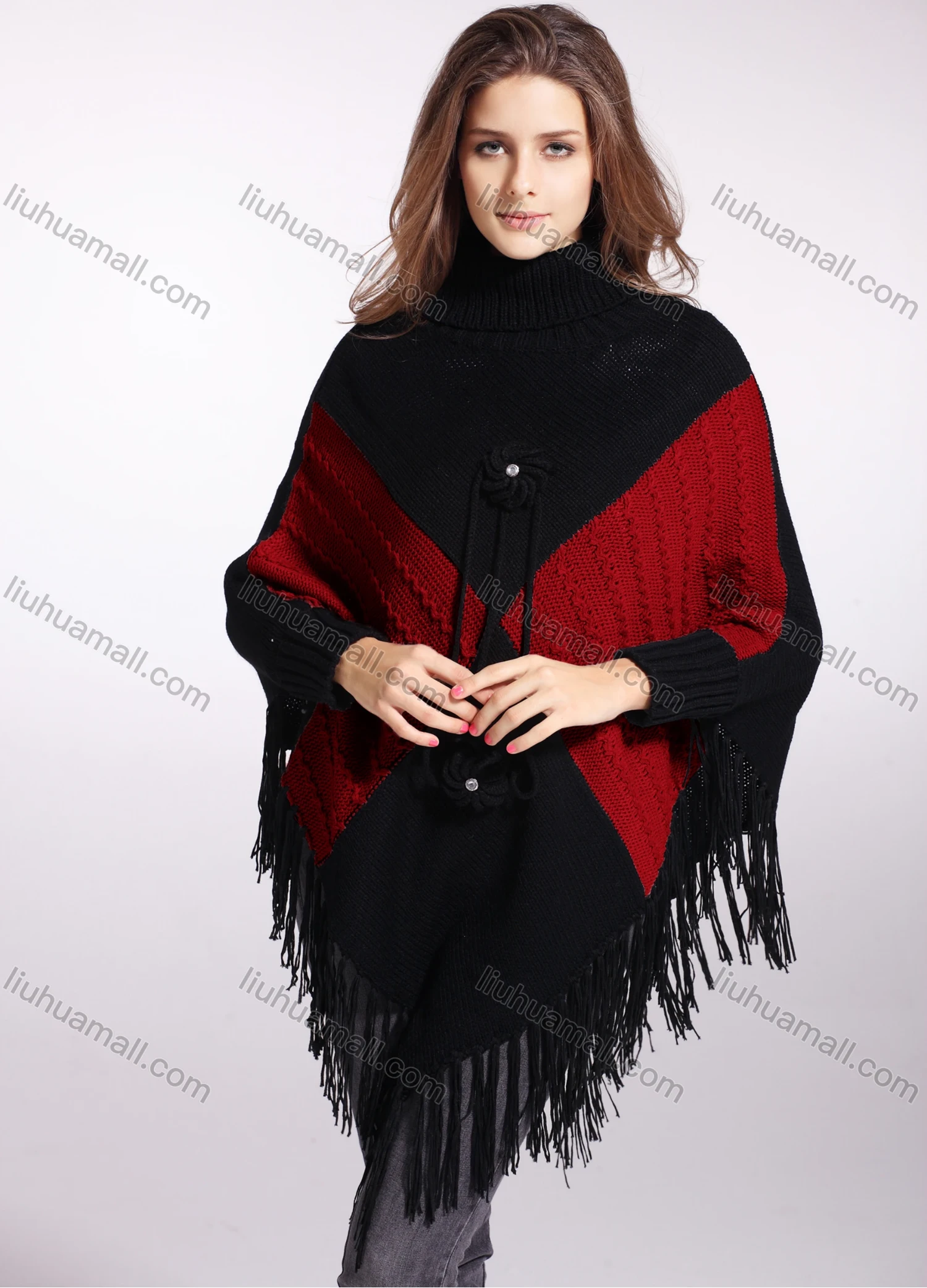Wholesale Woman's Casual Scarf Hem Knitted Fabric Turtleneck Neck Sweater 3146# - Liuhuamall