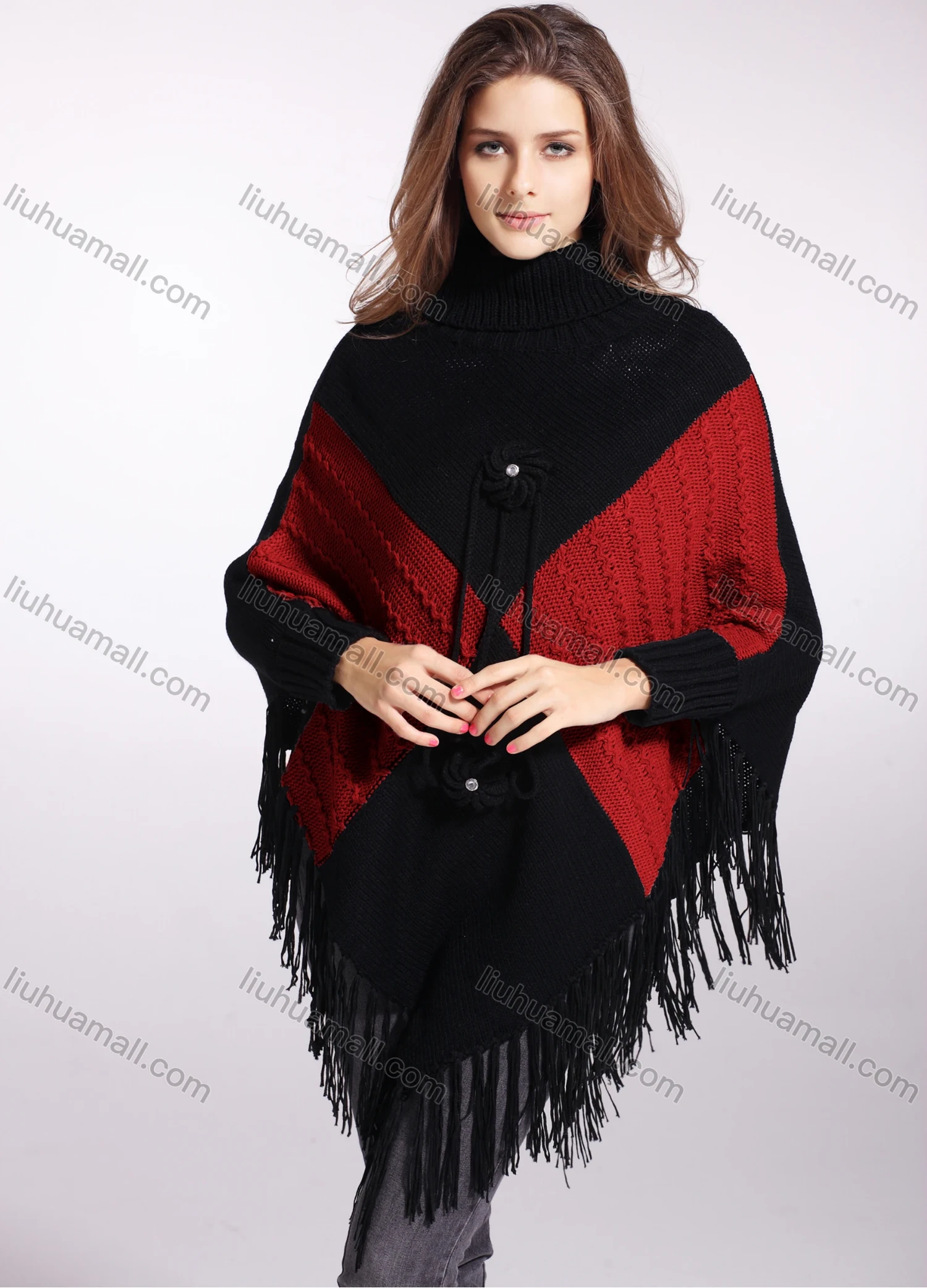 Wholesale Woman's Casual Scarf Hem Knitted Fabric Turtleneck Neck Sweater 3146# - Liuhuamall