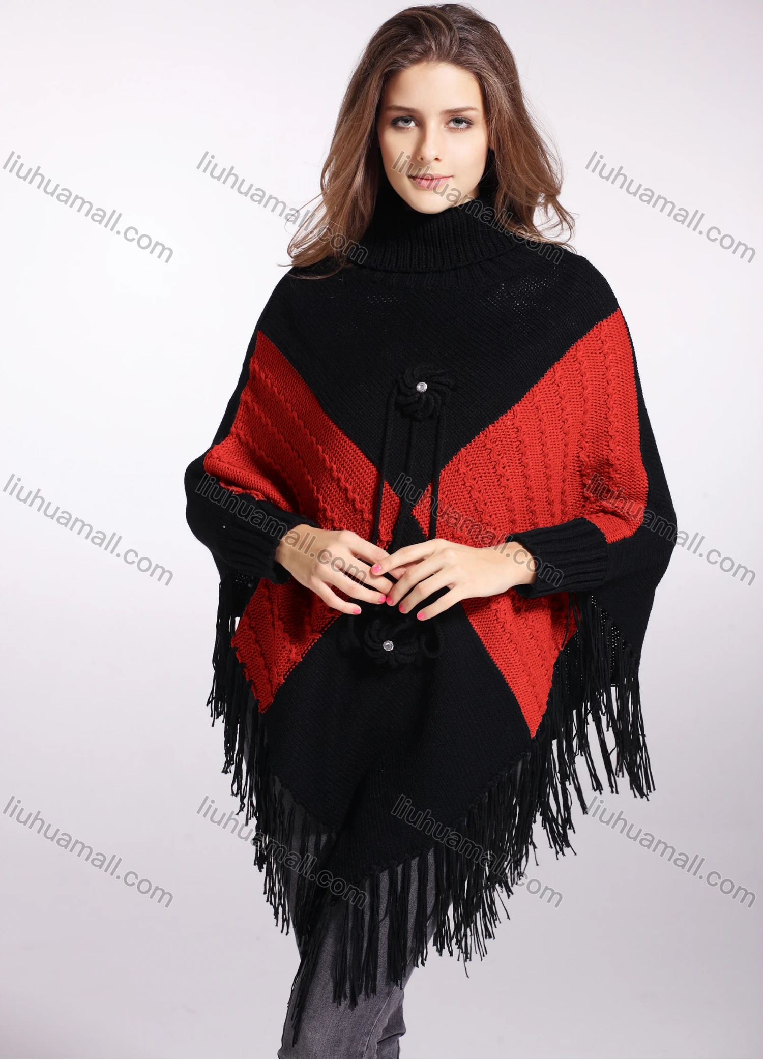 Wholesale Woman's Casual Scarf Hem Knitted Fabric Turtleneck Neck Sweater 3146# - Liuhuamall