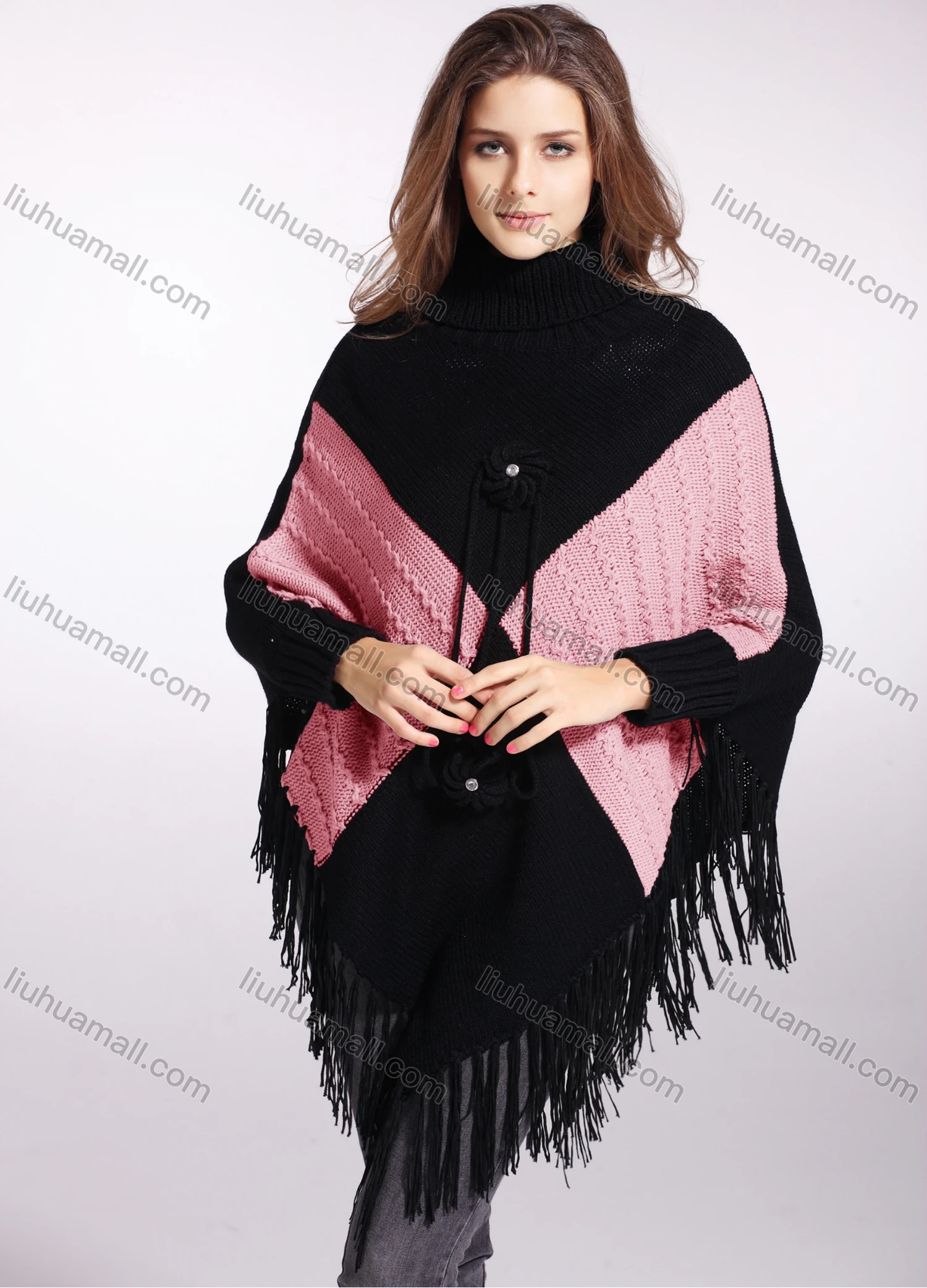 Wholesale Woman's Casual Scarf Hem Knitted Fabric Turtleneck Neck Sweater 3146# - Liuhuamall