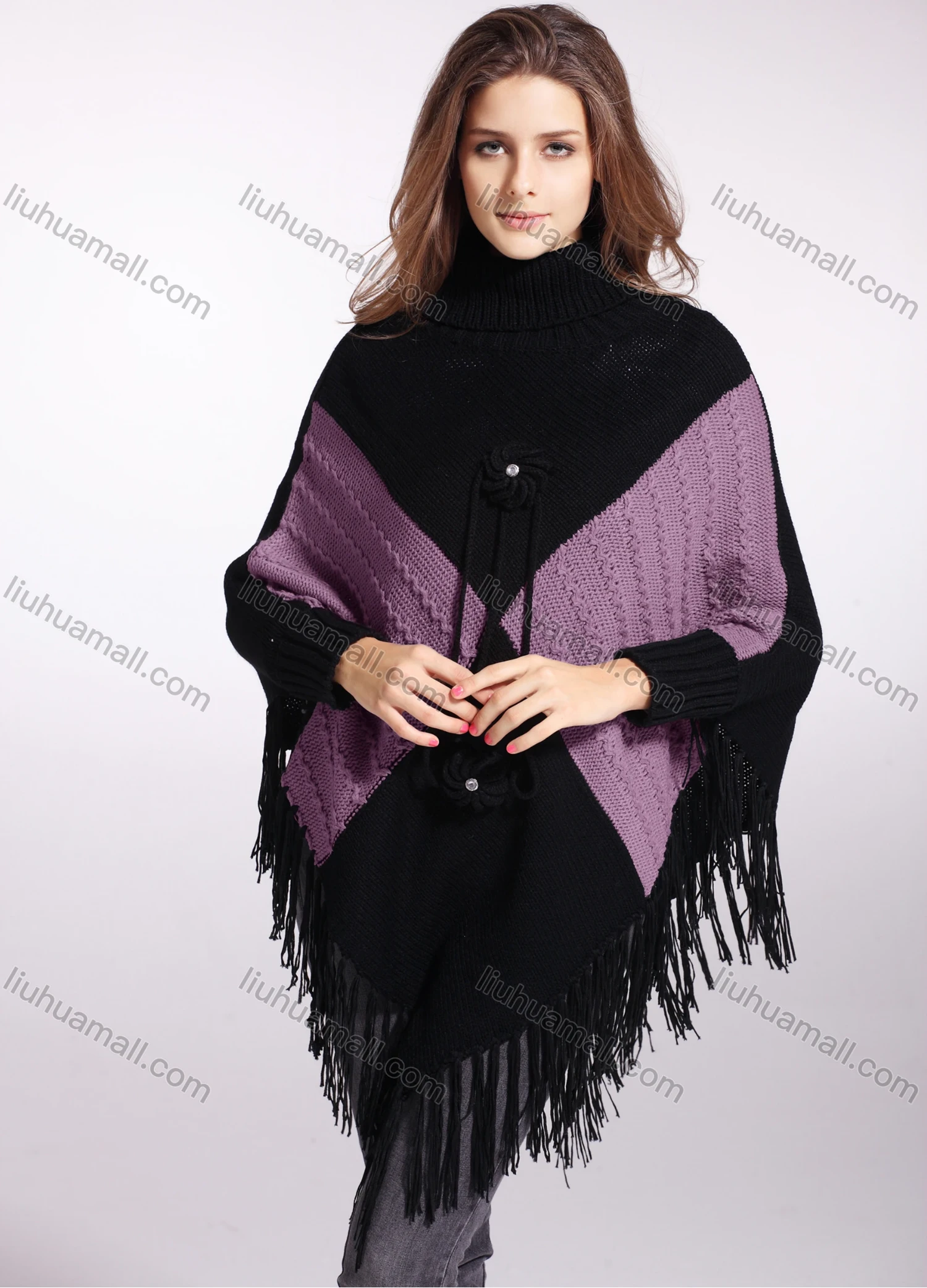 Wholesale Woman's Casual Scarf Hem Knitted Fabric Turtleneck Neck Sweater 3146# - Liuhuamall