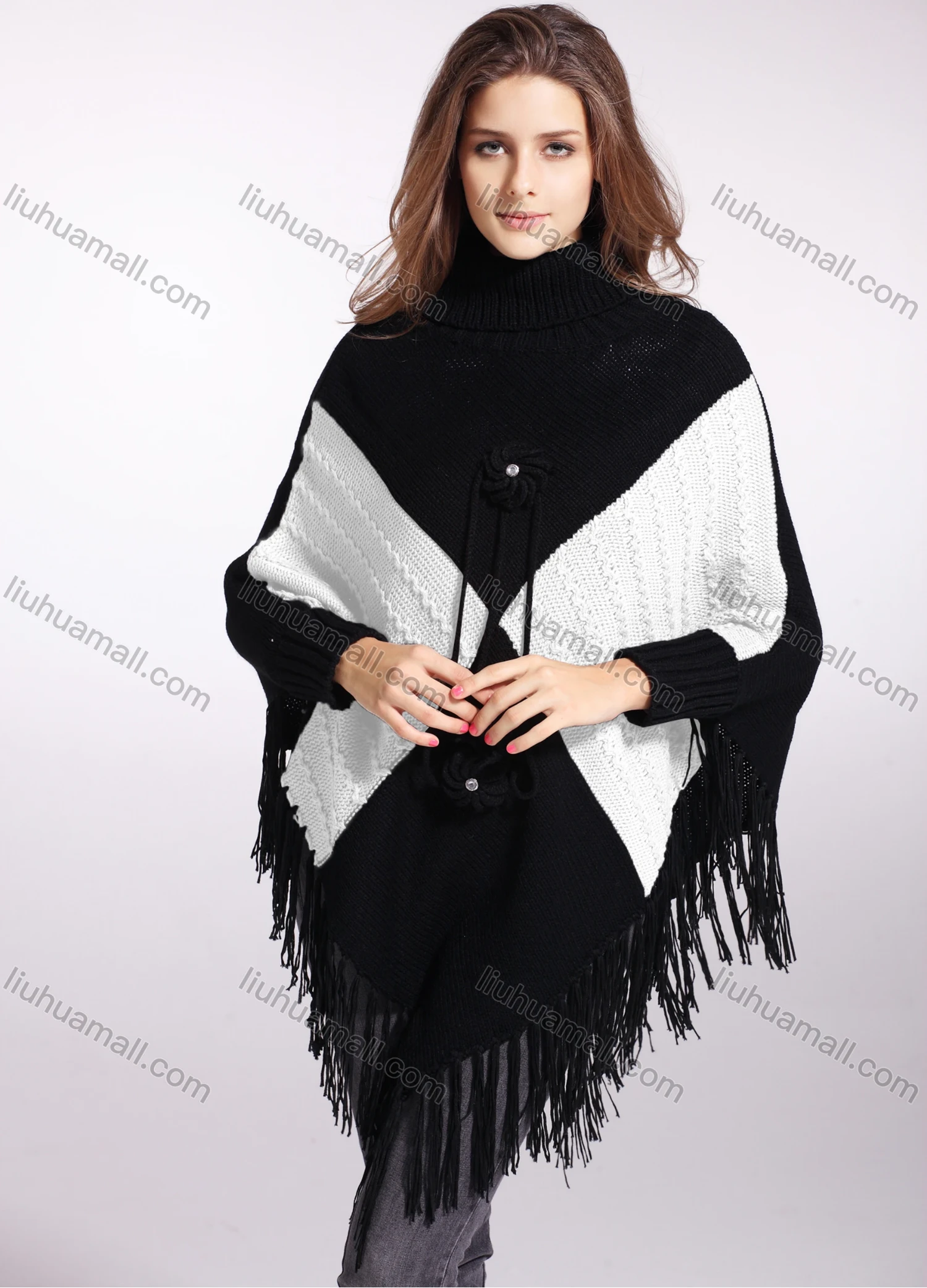 Wholesale Woman's Casual Scarf Hem Knitted Fabric Turtleneck Neck Sweater 3146# - Liuhuamall