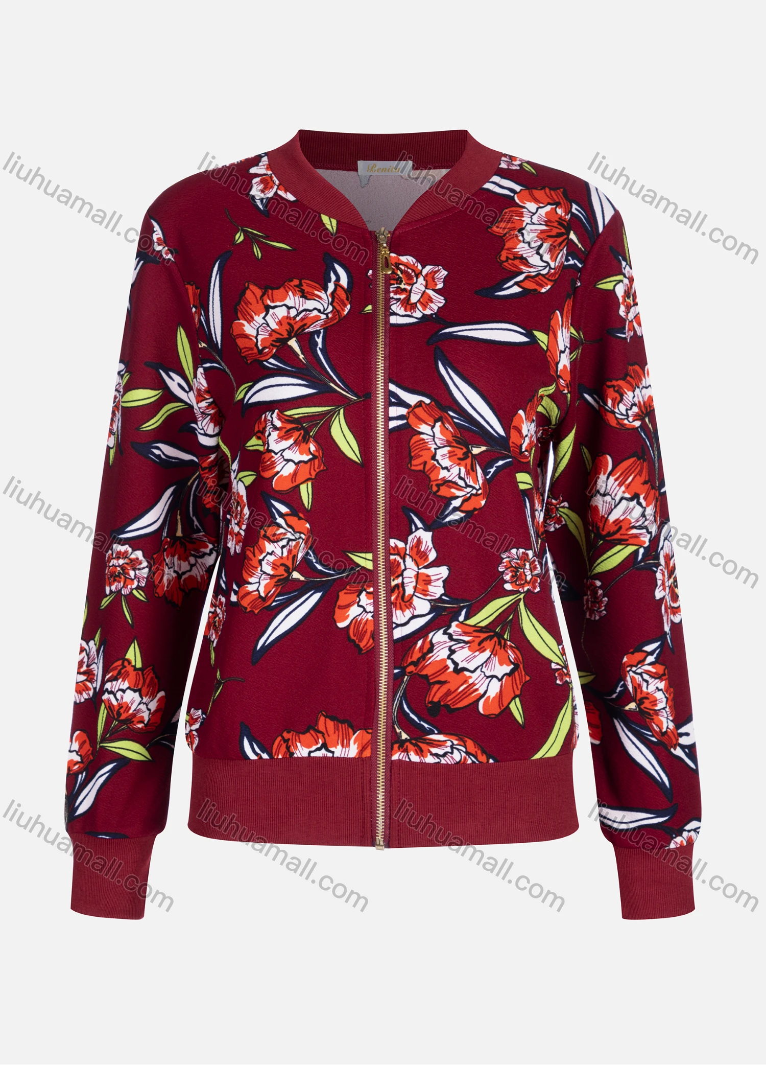 Wholesale Women's Casual Red Floral Long Sleeve Floral Print Jacket N821# - Liuhuamall