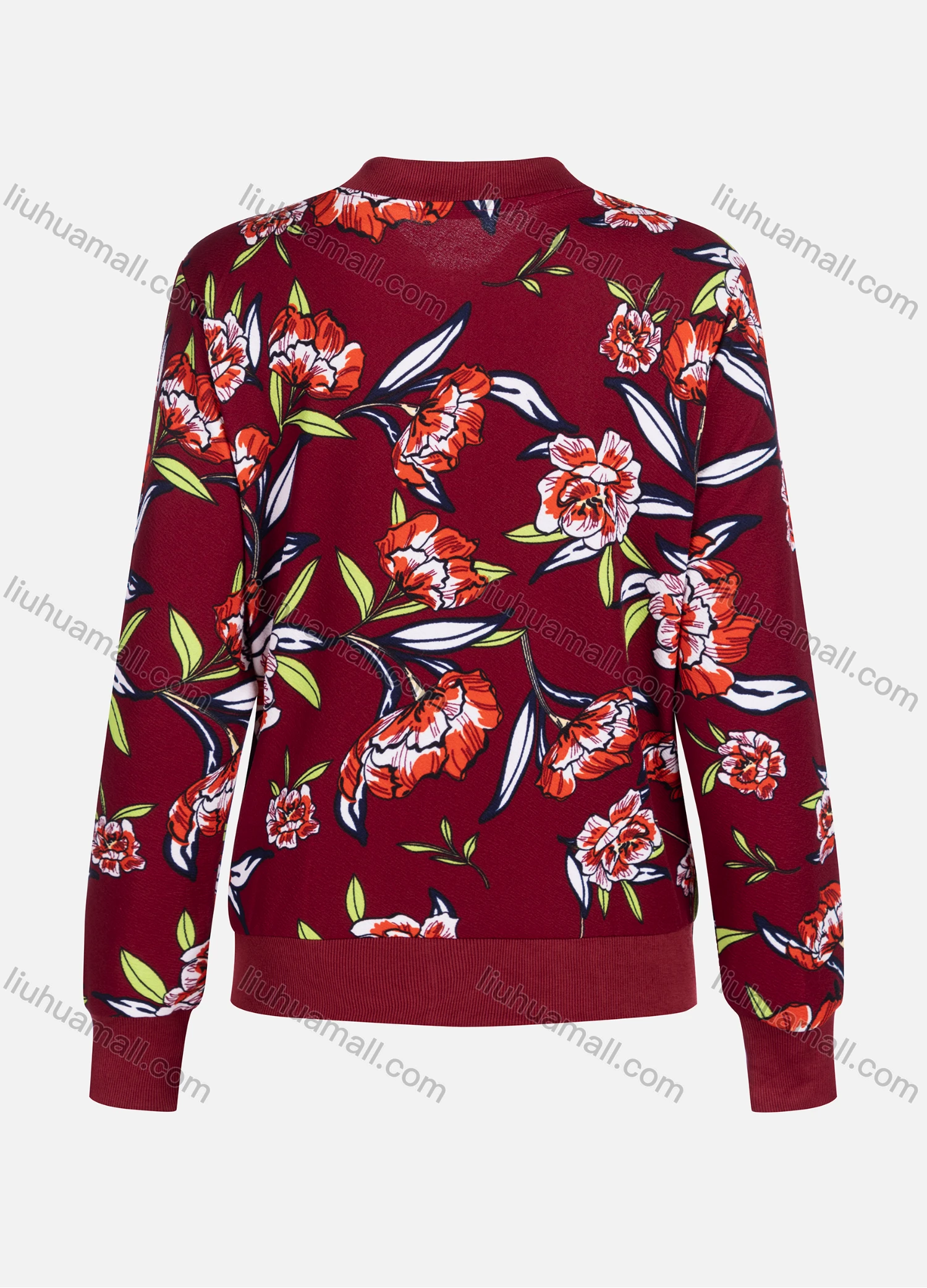 Wholesale Women's Casual Red Floral Long Sleeve Floral Print Jacket N821# - Liuhuamall