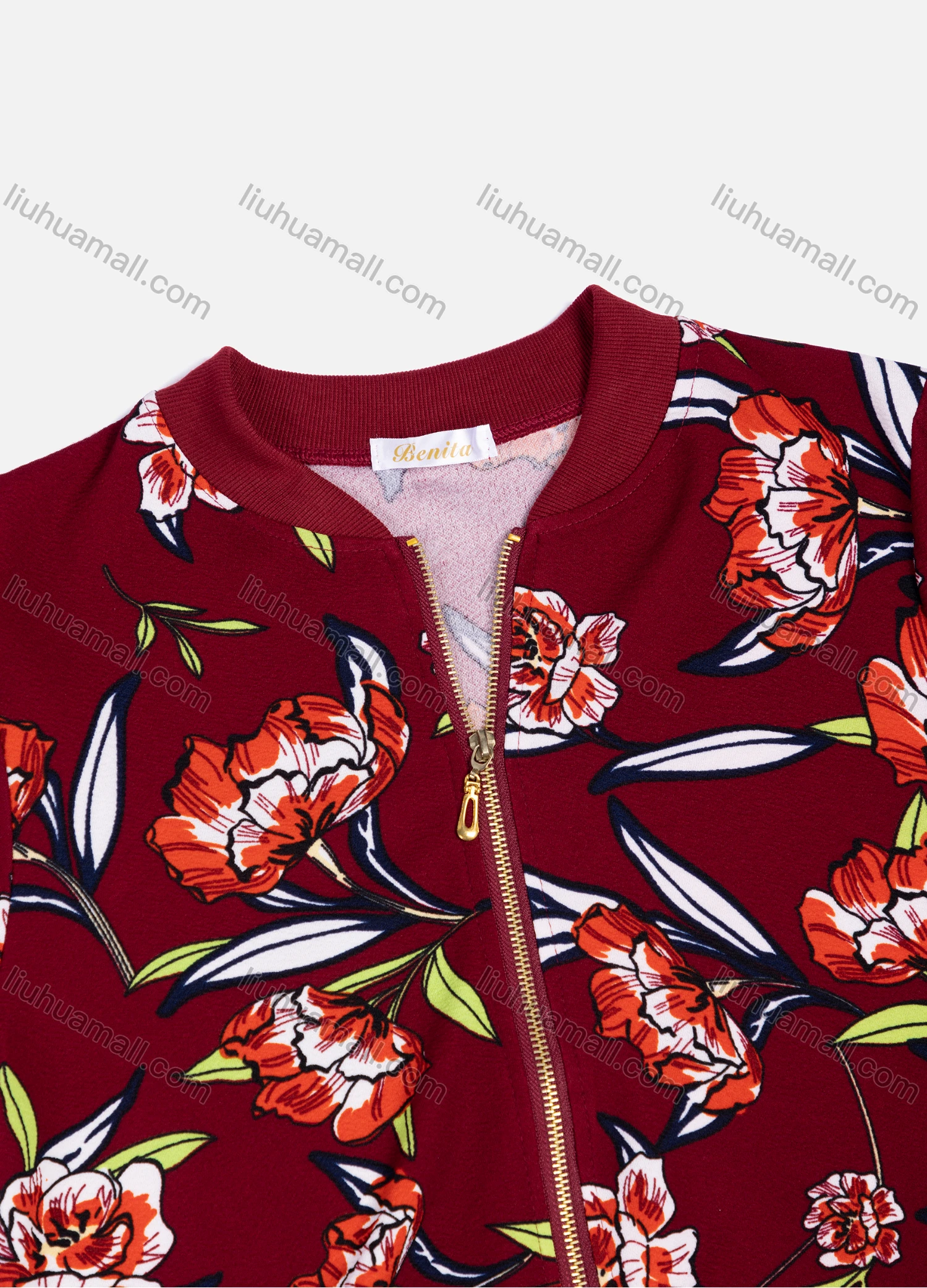 Wholesale Women's Casual Red Floral Long Sleeve Floral Print Jacket N821# - Liuhuamall