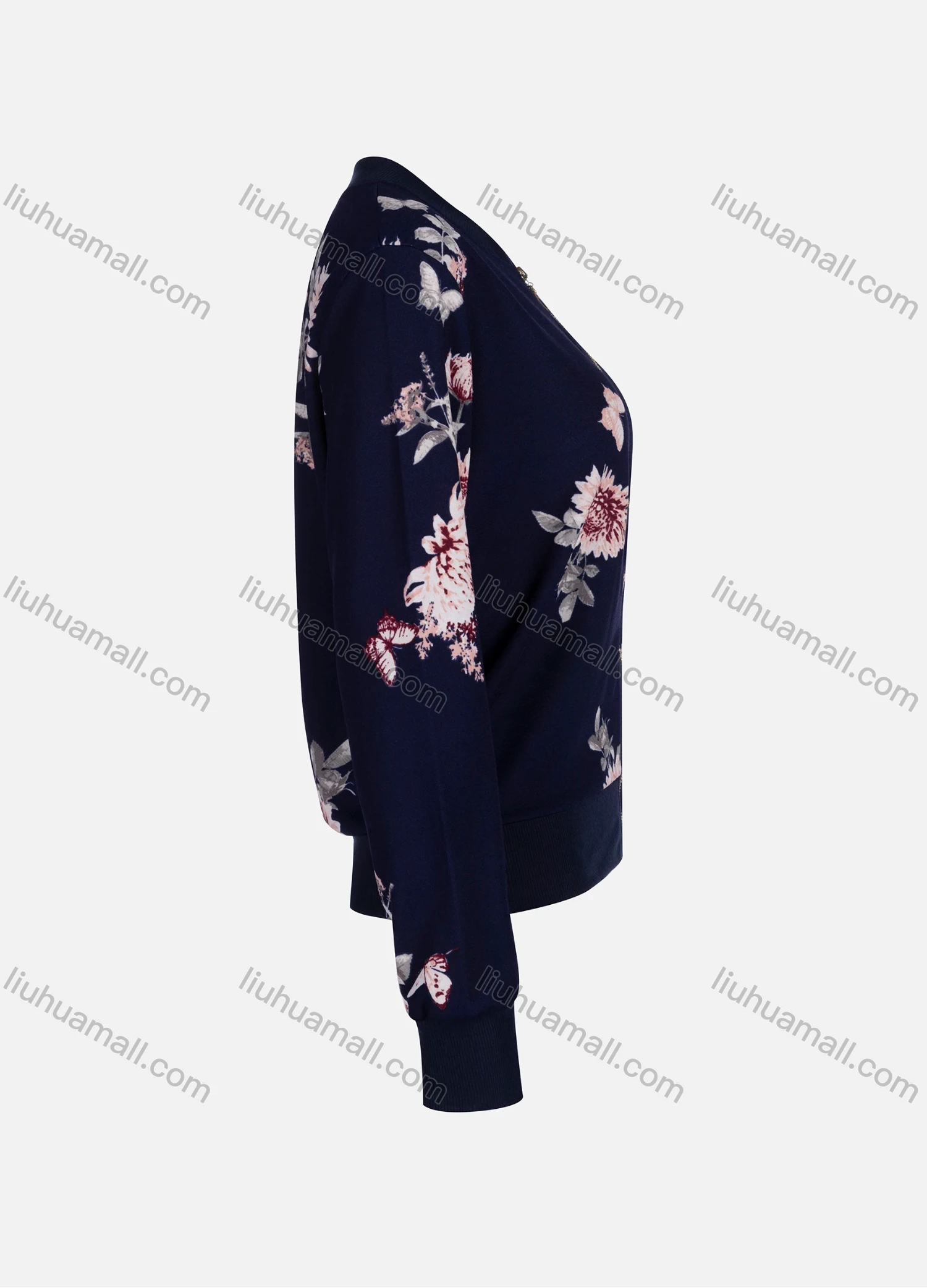 Wholesale Women's Casual Butterfly Floral Long Sleeve Fabric Zip Floral Print Jacket 9067# - Liuhuamall
