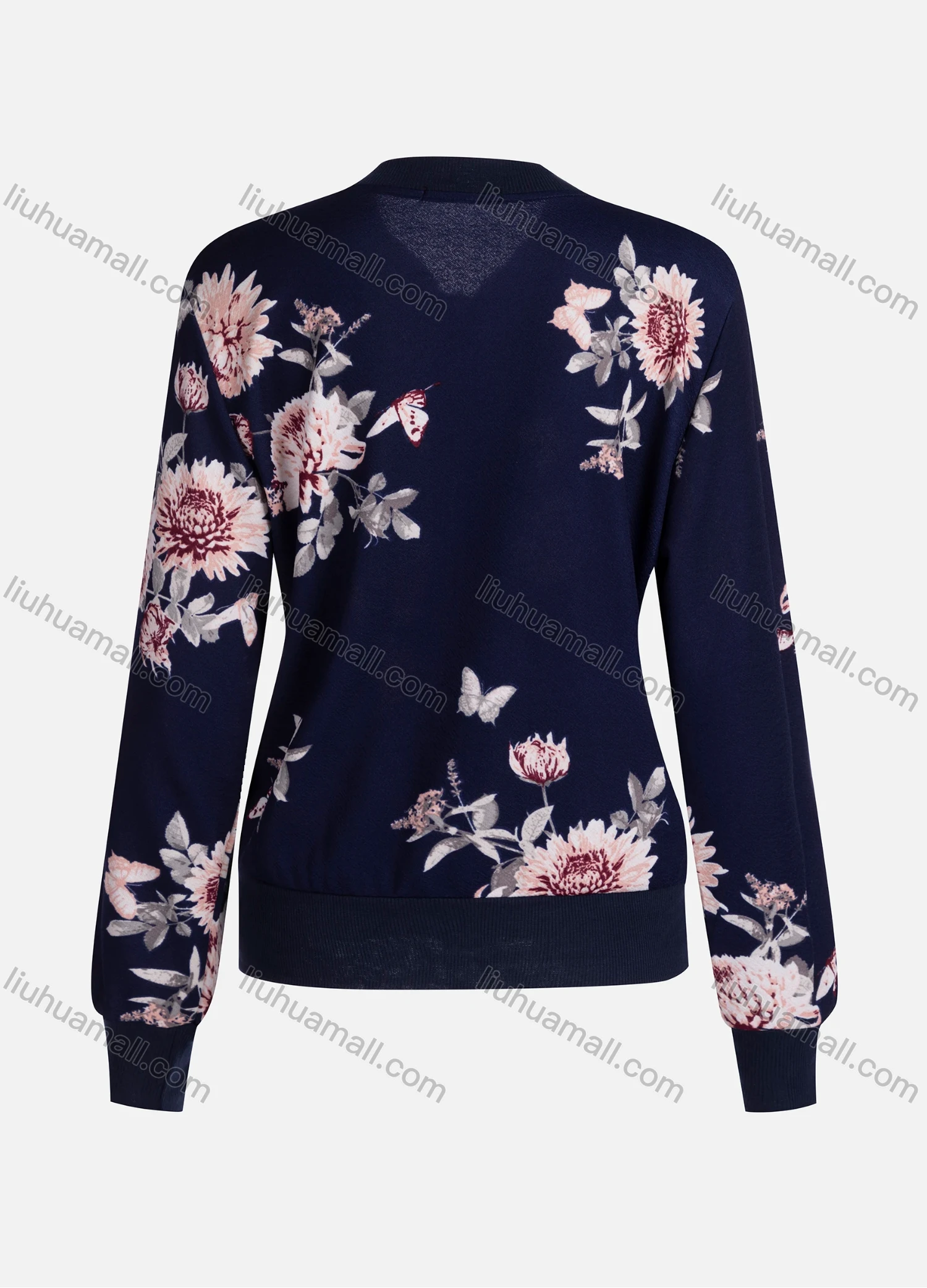 Wholesale Women's Casual Butterfly Floral Long Sleeve Fabric Zip Floral Print Jacket 9067# - Liuhuamall