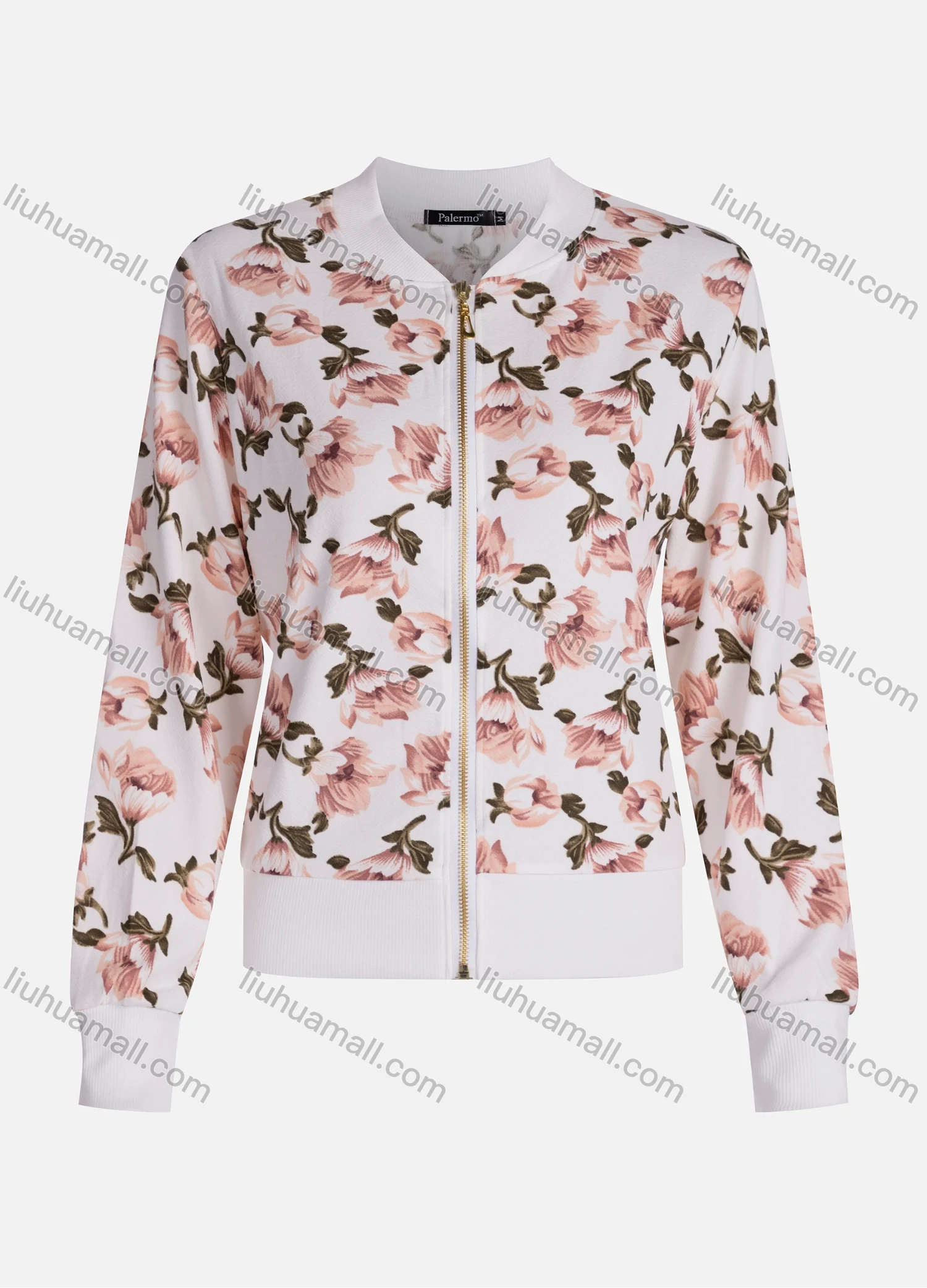 Wholesale Women's Casual Butterfly Floral Long Sleeve Fabric Zip Floral Print Jacket 9067# - Liuhuamall