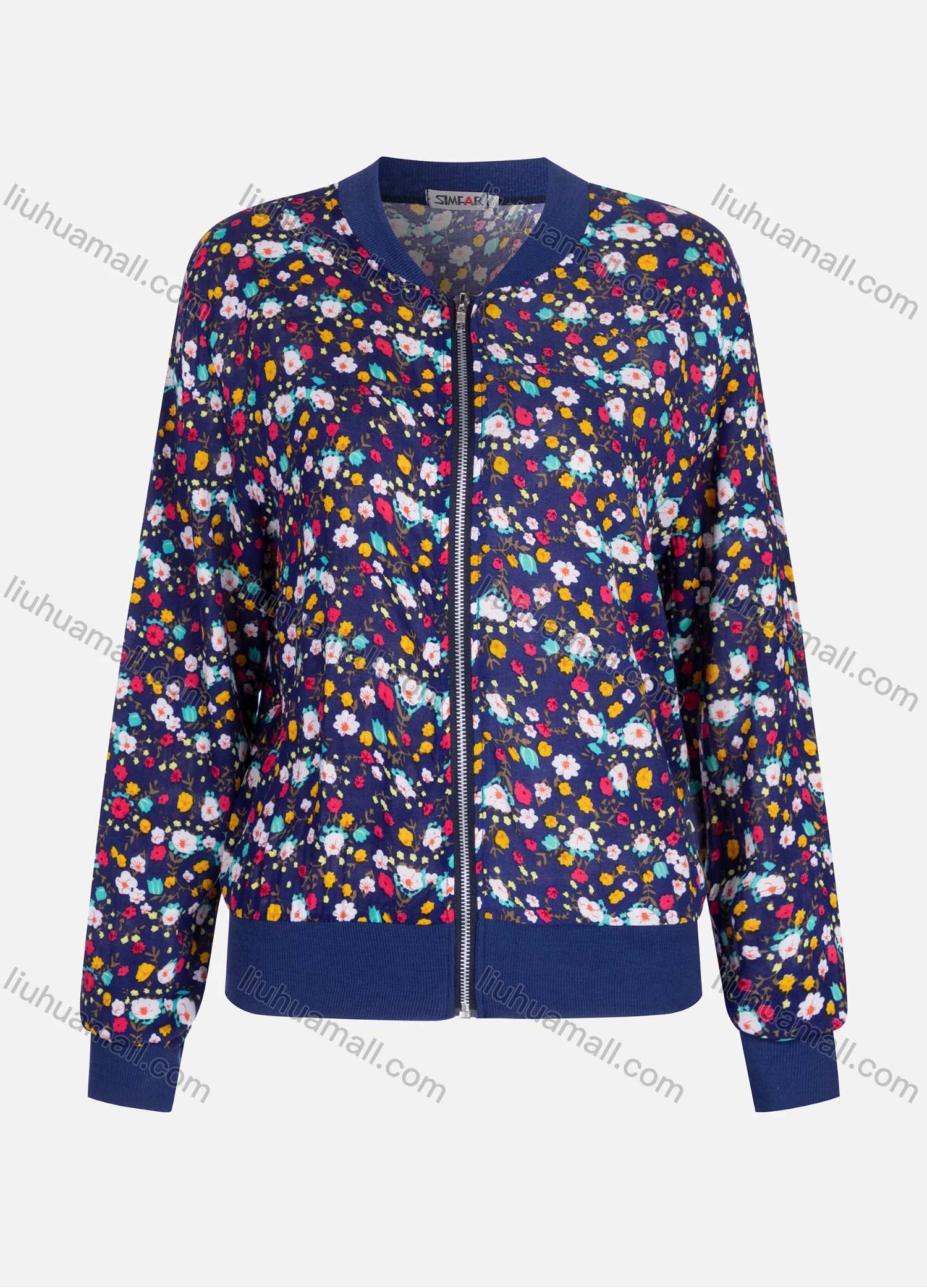 Wholesale Women's Casual Floral Long Sleeve Zip Floral Print Jacket 9066# - Liuhuamall