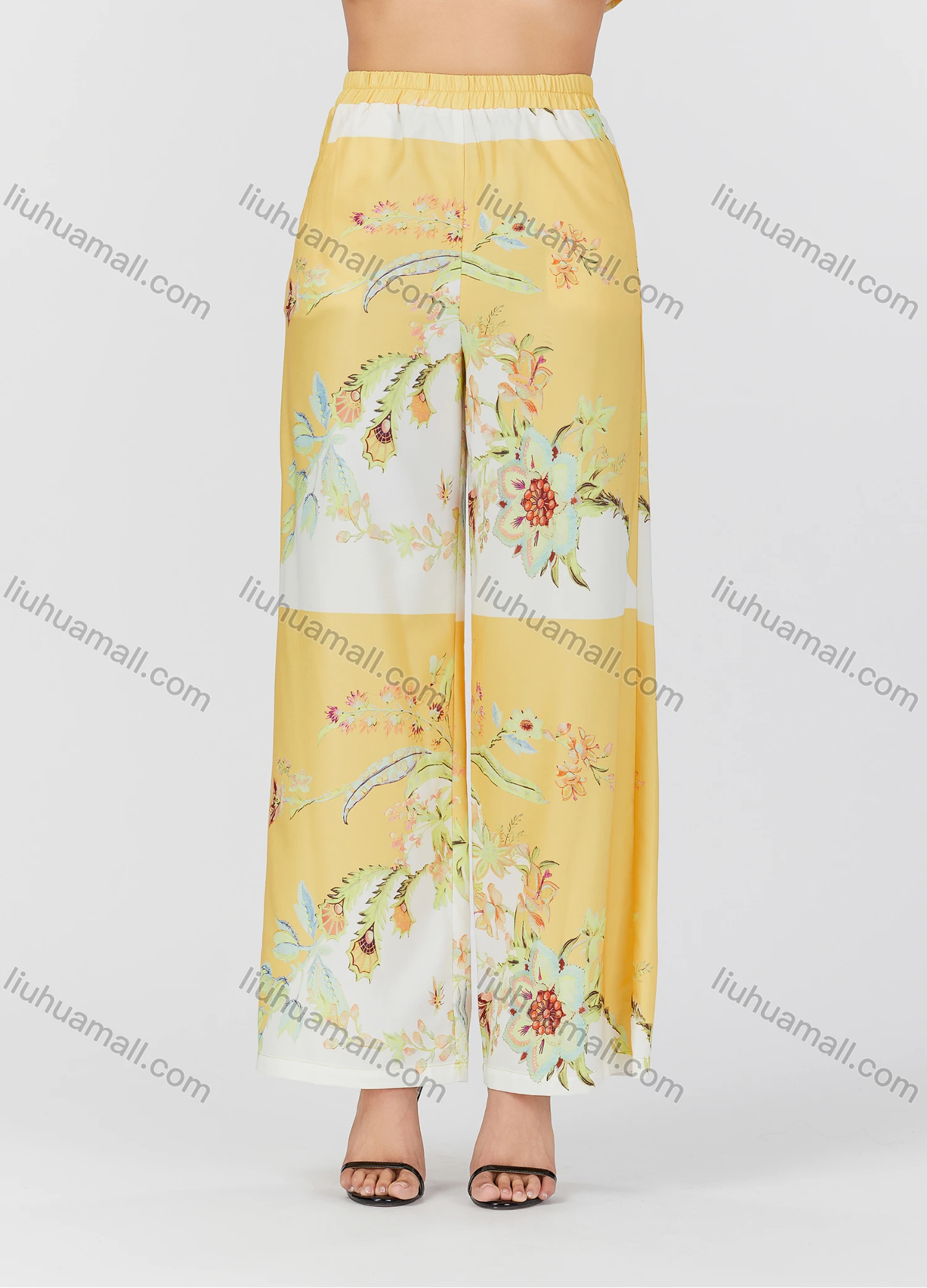 Wholesale Women's Casual Allover Floral Print Curved Hem Long Sleeve Shirt & Wide Leg Pants 2 Piece Set V3768# - Liuhuamall