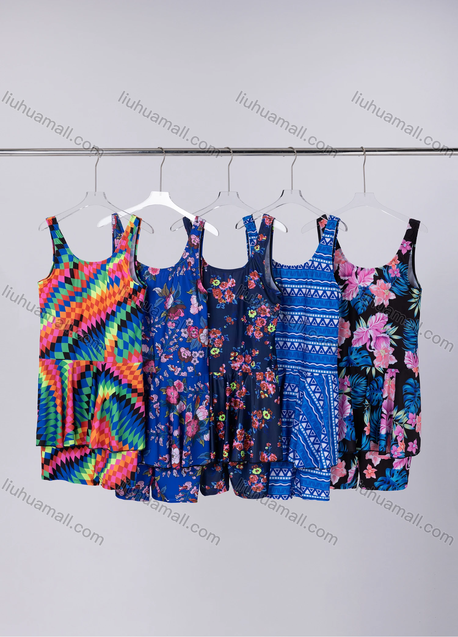 Wholesale Women's Sporty Allover Floral Print Ruffle Hem Tank Swimsuit 2 Piece Set 013# - Liuhuamall