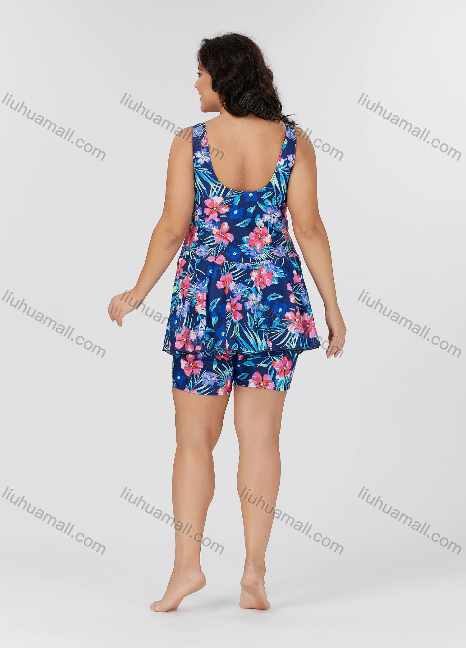 Wholesale Women's Sporty Allover Floral Print Ruffle Hem Tank Swimsuit 2 Piece Set 013# - Liuhuamall